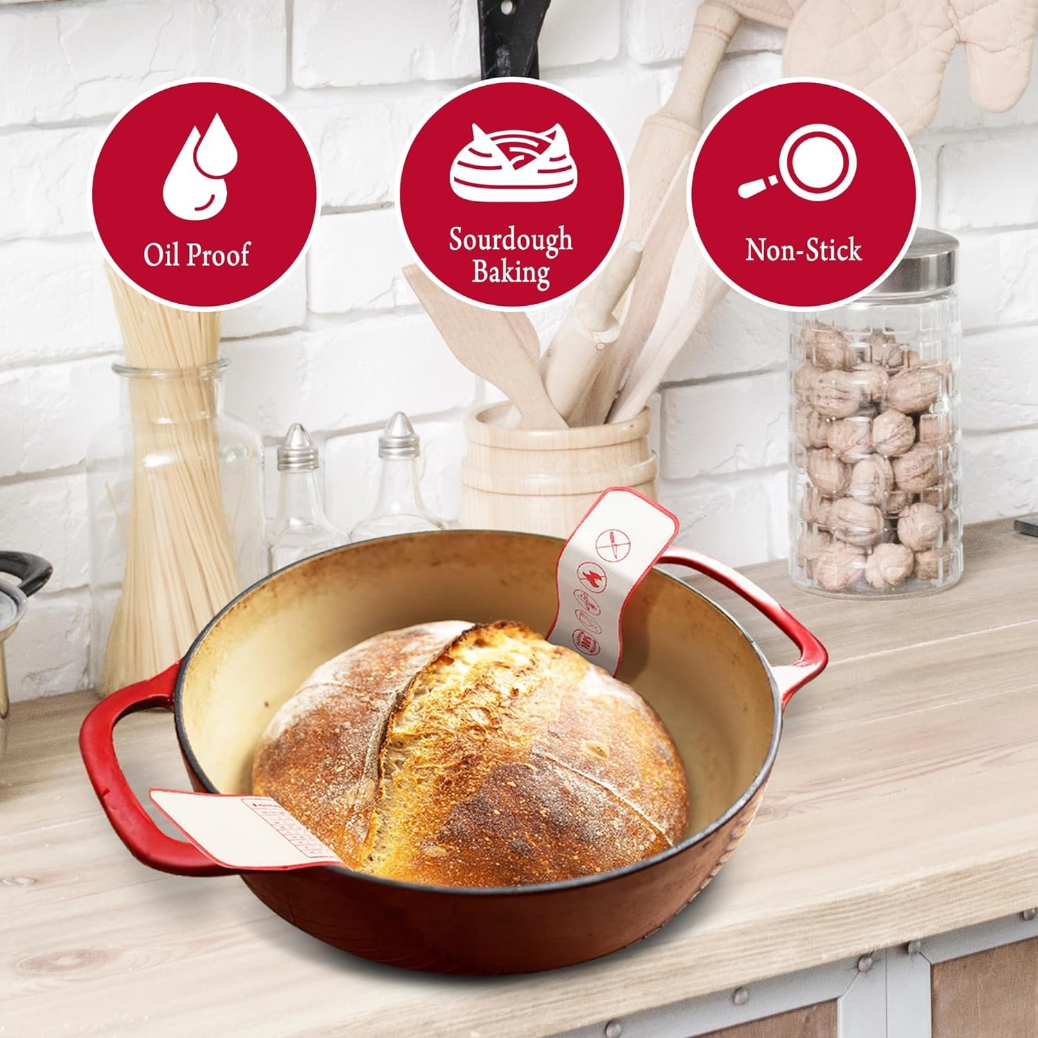 BuyOnTrust Silicone Bread Baking Mat - Heat-Resistant Bread Sling Withstands Up to 480F - Non-Stick Sourdough Silicone Baking Sheet for Dutch Oven - Reusable Baking Mat - Dishwasher-Safe Dough Mat