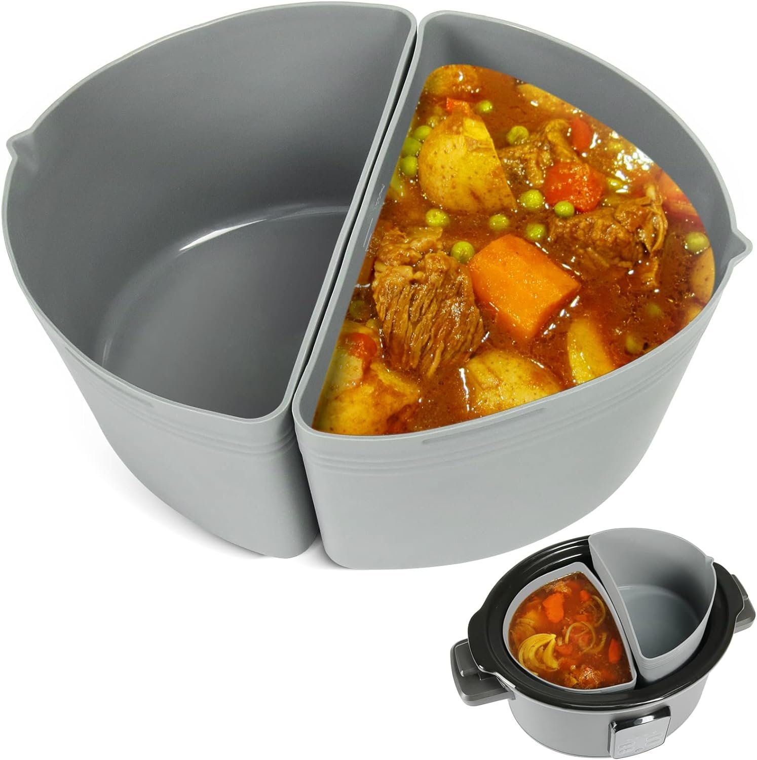 BYKITCHEN 7-8 Quart Silicone Slow Cooker Divider Liner Compatible with Crockpot, Hamilton Beach Slow Cooker, 3-in-1, Large Reusable Slow Cooker Divider Insert for Most 7-8 QT Oval Slow Cooker