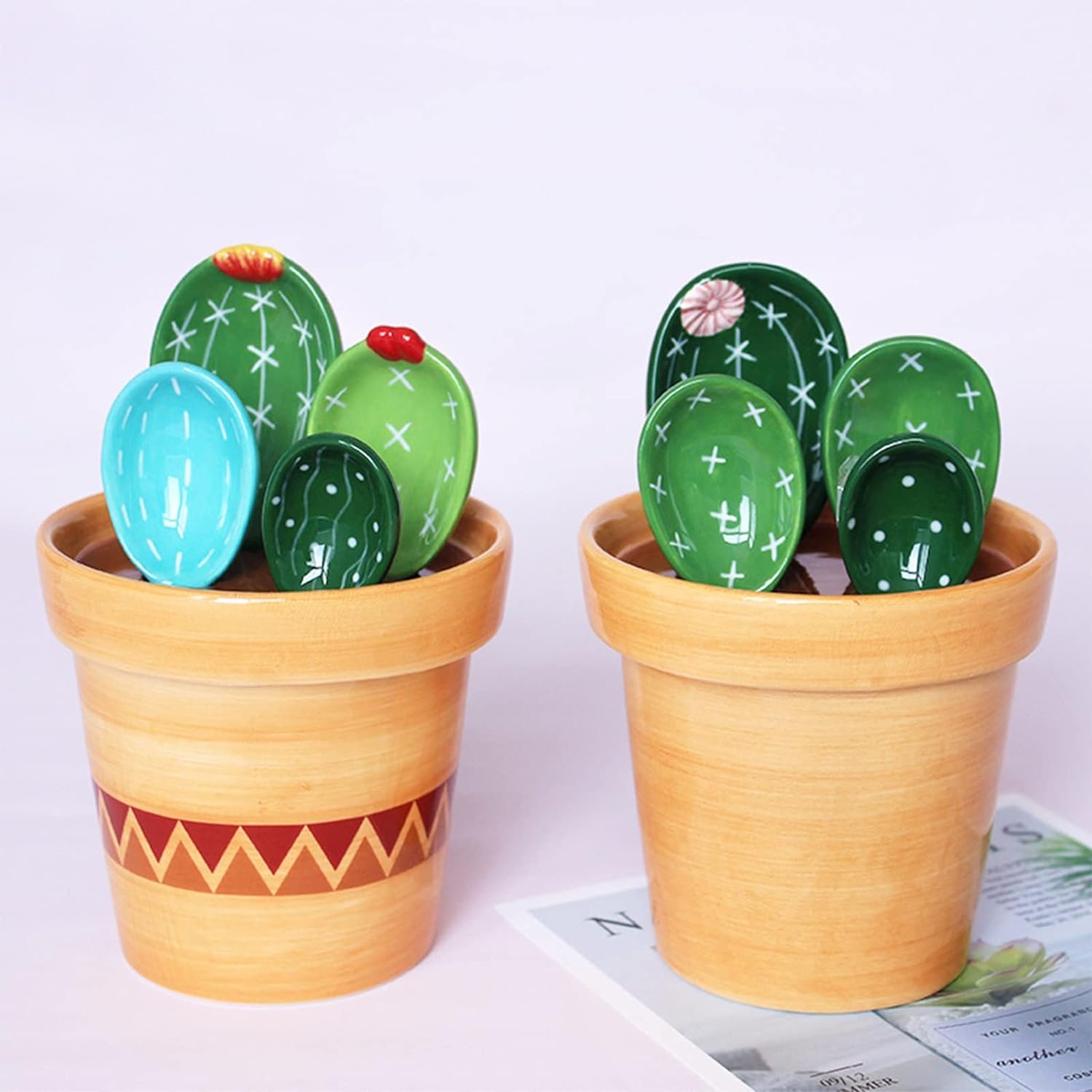Cactus Measuring Spoons Set in Pot, Measuring Spoons Set-Cactus Shape, Ceramic Cute Small Measuring Spoons and Cups, for Baking, Salt, Sugar Housewarming Gifts Cactus Measuring Spoons Set in Pot, Measuring Spoons Set-Cactus Shape, Ceramic Cute Small Measuring Spoons and Cups, for Baking, Salt, Sugar Housewarming Gifts