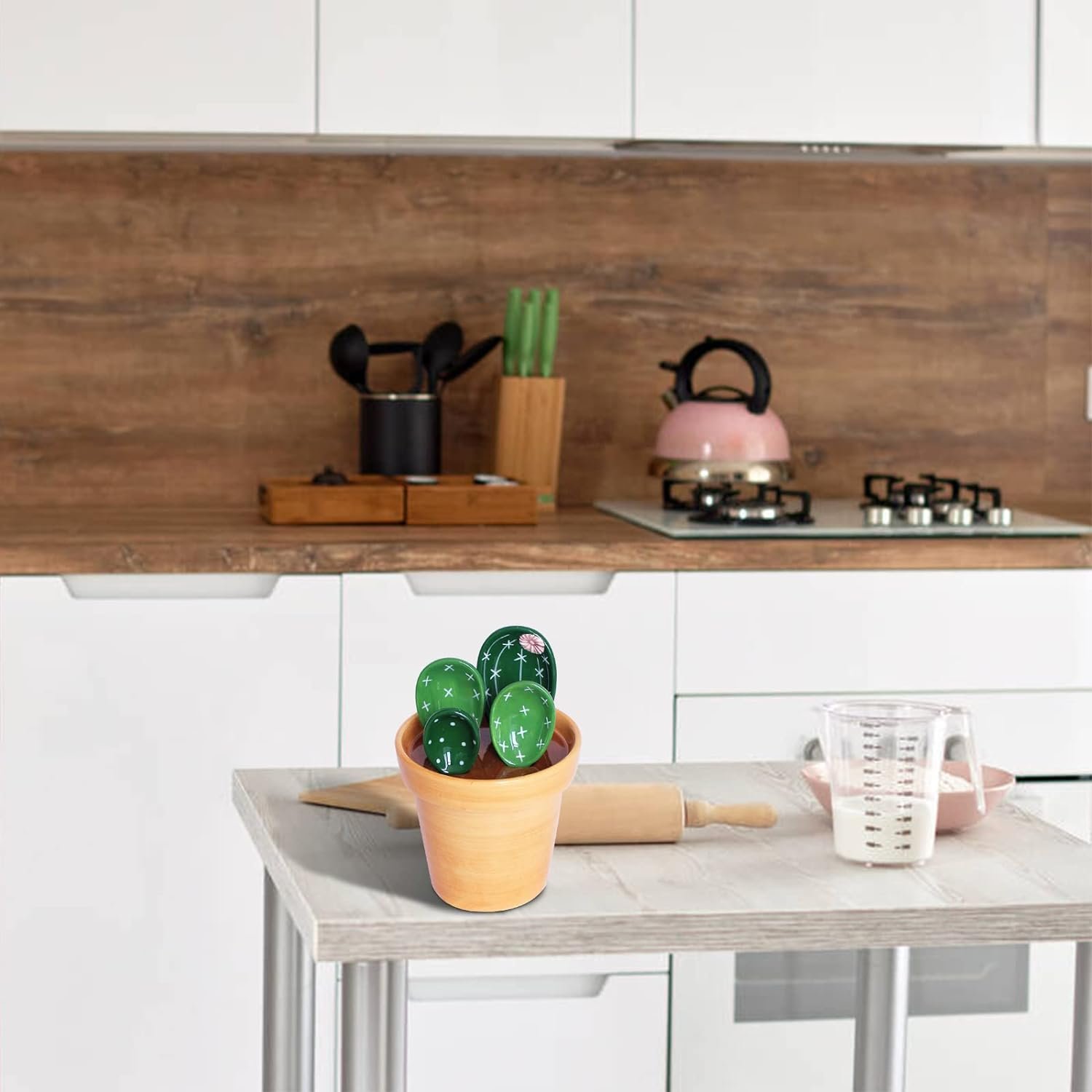 Cactus Measuring Spoons Set in Pot, Measuring Spoons Set-Cactus Shape, Ceramic Cute Small Measuring Spoons and Cups, for Baking, Salt, Sugar Housewarming Gifts Cactus Measuring Spoons Set in Pot, Measuring Spoons Set-Cactus Shape, Ceramic Cute Small Measuring Spoons and Cups, for Baking, Salt, Sugar Housewarming Gifts