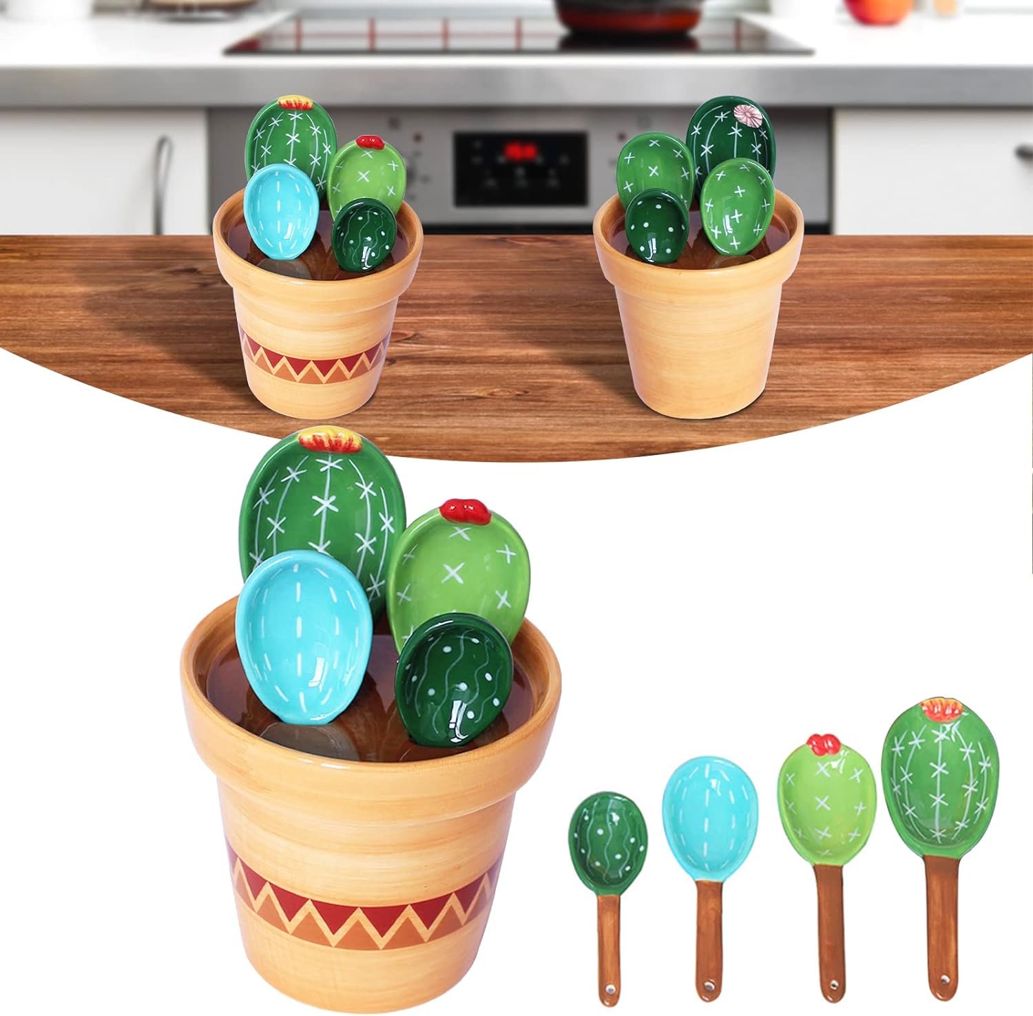 Cactus Measuring Spoons Set in Pot, Measuring Spoons Set-Cactus Shape, Ceramic Cute Small Measuring Spoons and Cups, for Baking, Salt, Sugar Housewarming Gifts Cactus Measuring Spoons Set in Pot, Measuring Spoons Set-Cactus Shape, Ceramic Cute Small Measuring Spoons and Cups, for Baking, Salt, Sugar Housewarming Gifts