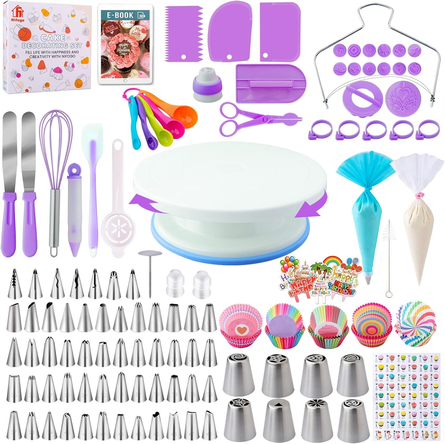 Cake Decorating Supplies Kit Tools 356pcs, Nifogo Baking Accessories with Cake Turntable, Pastry Piping Bag, Piping Icing Tips for Beginners Cake Decorating Supplies Kit Tools 356pcs, Nifogo Baking Accessories with Cake Turntable, Pastry Piping Bag, Piping Icing Tips for Beginners