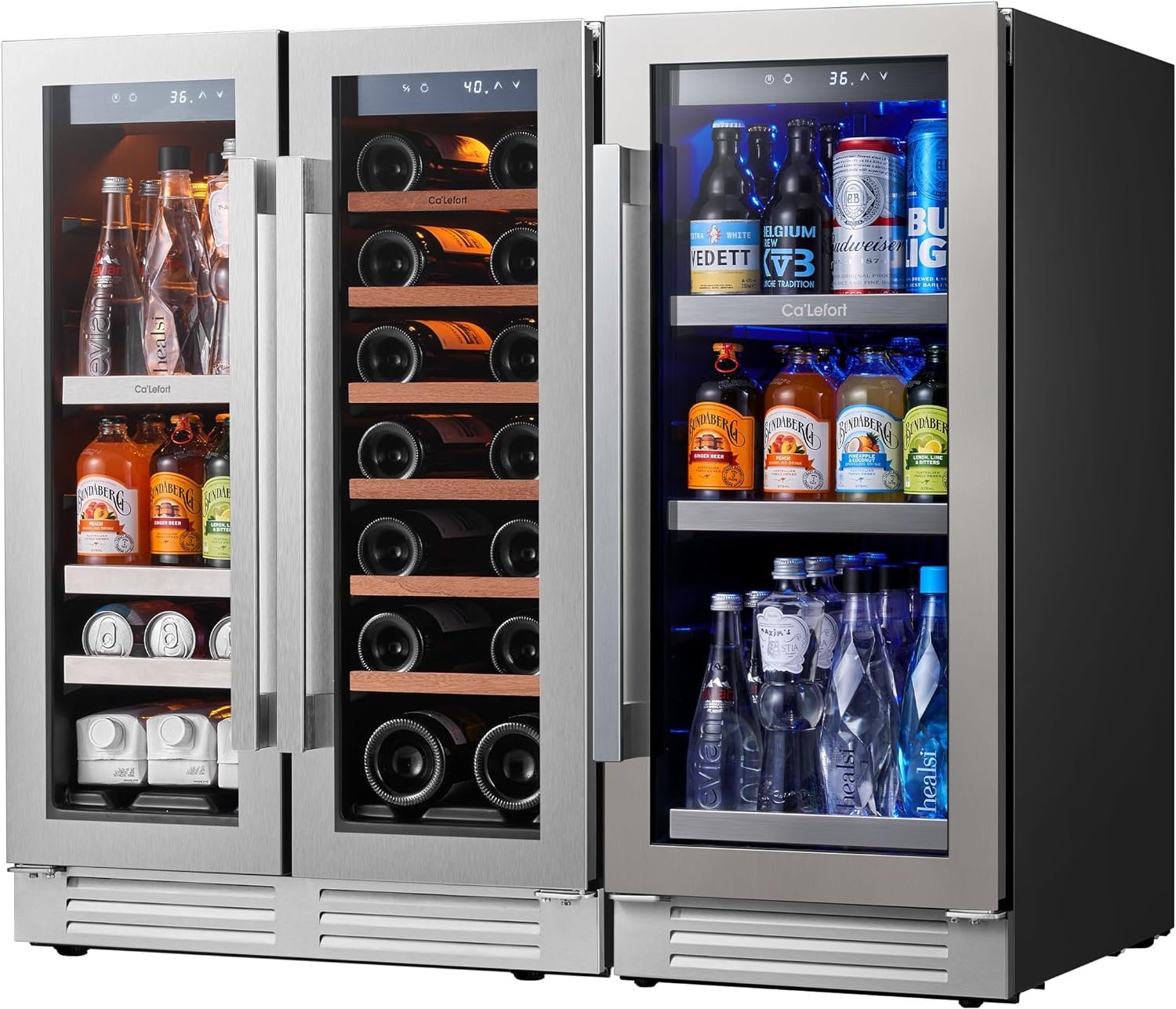 CaLefort Wine and Beverage Refrigerator, Built-in 39 Inch Beverage Wine Fridge with 3 Color Lighting, Touch Temp Chilled 34°F-72°F, Holds 180 Cans and 21 Bottles (15  24)…