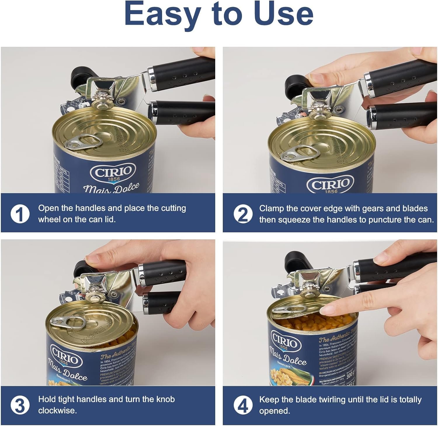 Can Opener, Manual Can Opener with Durable Stainless Steel Blade Anti-slip Hand Grip  Large Turning Knob, Heavy Duty Can Opener Smooth Edge Food Safety for Seniors with Arthritis Hands Friendly Can Opener, Manual Can Opener with Durable Stainless Steel Blade Anti-slip Hand Grip  Large Turning Knob, Heavy Duty Can Opener Smooth Edge Food Safety for Seniors with Arthritis Hands Friendly