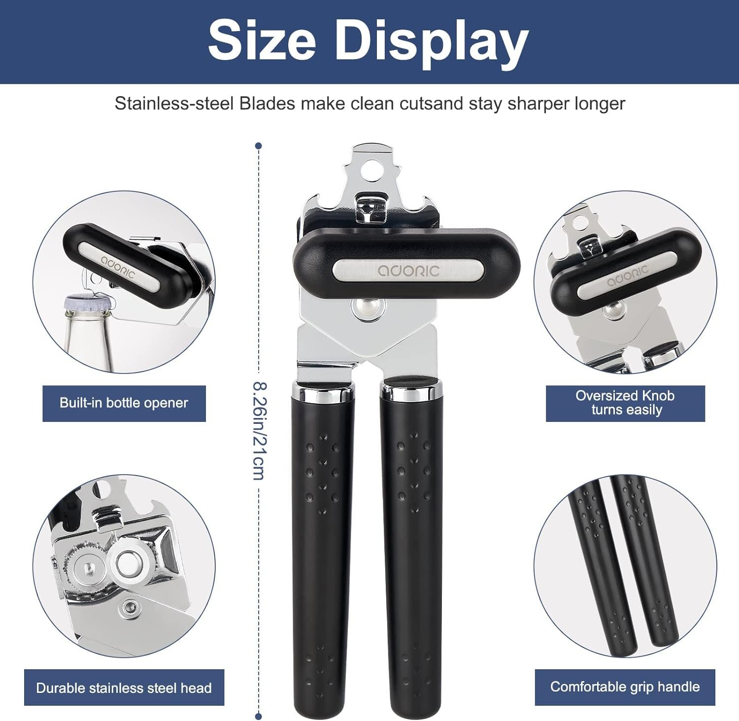Can Opener, Manual Can Opener with Durable Stainless Steel Blade Anti-slip Hand Grip  Large Turning Knob, Heavy Duty Can Opener Smooth Edge Food Safety for Seniors with Arthritis Hands Friendly Can Opener, Manual Can Opener with Durable Stainless Steel Blade Anti-slip Hand Grip  Large Turning Knob, Heavy Duty Can Opener Smooth Edge Food Safety for Seniors with Arthritis Hands Friendly