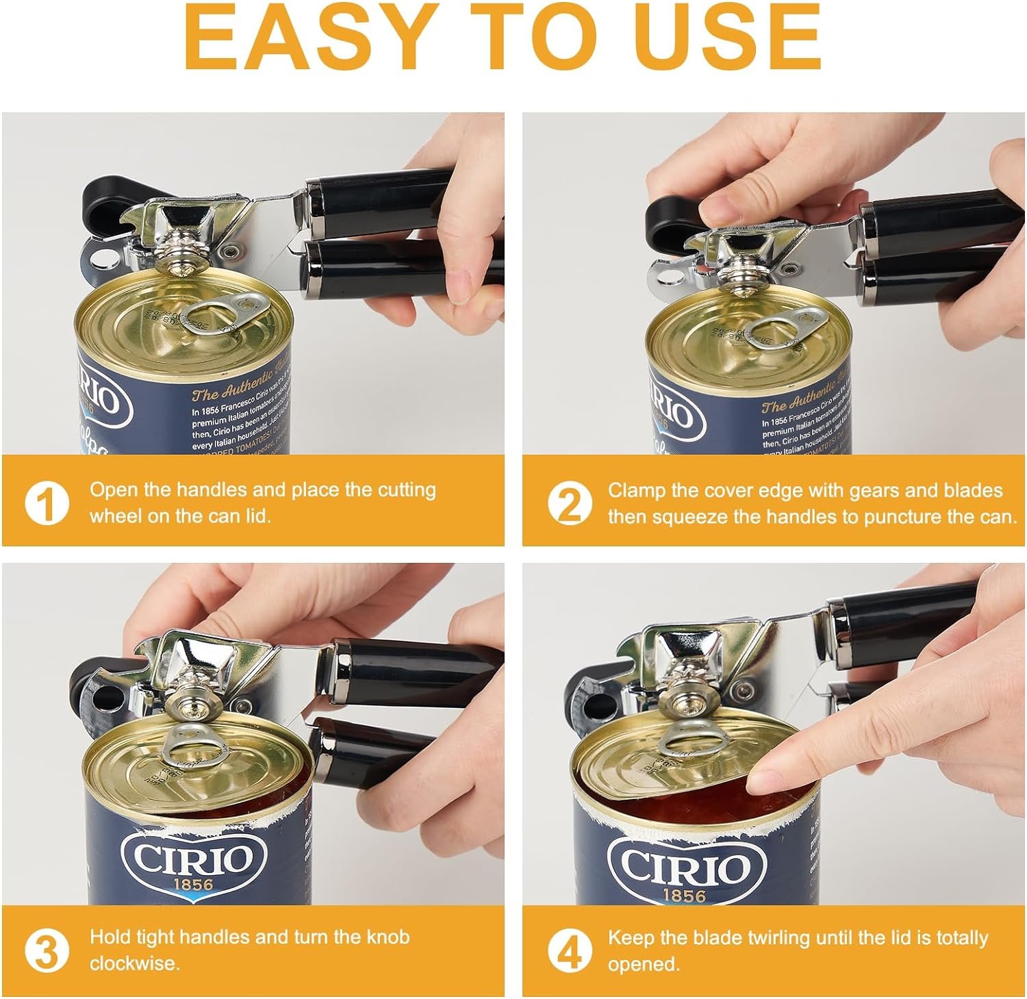 Can Opener, Manual Can Opener with Durable Stainless Steel Blade Anti-slip Hand Grip  Large Turning Knob, Heavy Duty Can Opener Smooth Edge Food Safety for Seniors with Arthritis Hands Friendly Can Opener, Manual Can Opener with Durable Stainless Steel Blade Anti-slip Hand Grip  Large Turning Knob, Heavy Duty Can Opener Smooth Edge Food Safety for Seniors with Arthritis Hands Friendly