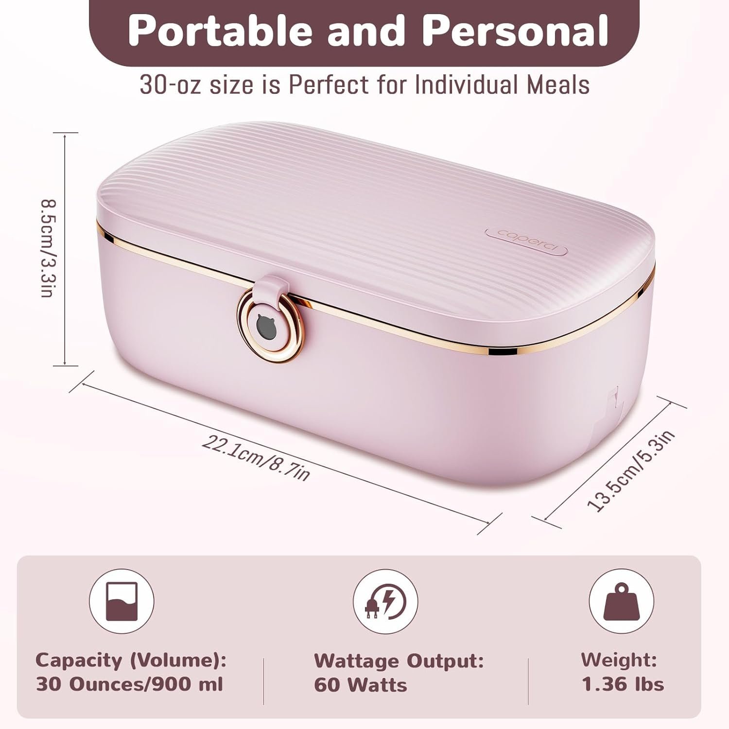 Caperci Electric Lunch Box Food Heater, 30 oz Portable Food Warmer - 120V Faster Leakproof Heated Lunch Boxes for Adults with Stainless Steel Container for Travel, Office, Home (Gray)