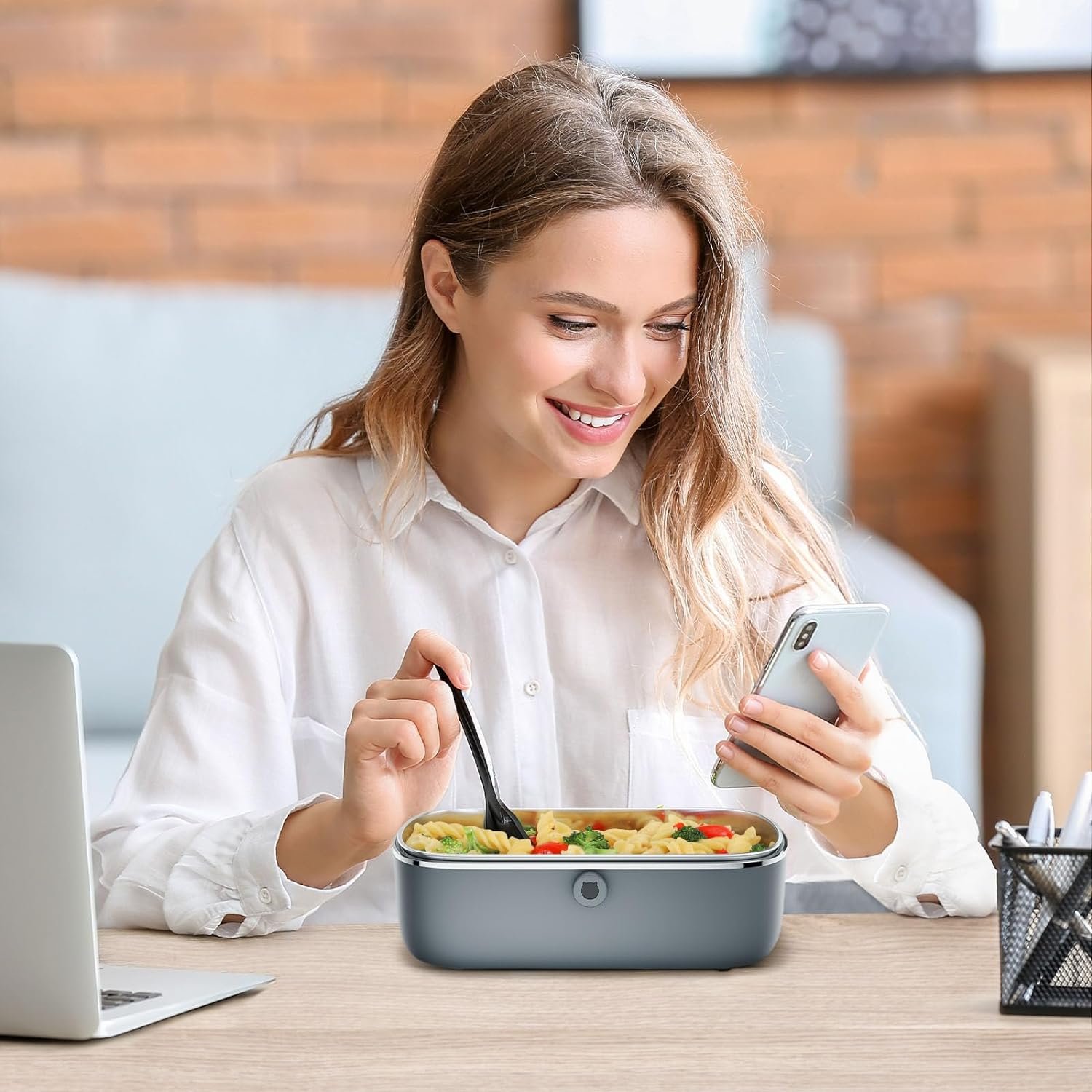 Caperci Electric Lunch Box Food Heater, 30 oz Portable Food Warmer - 120V Faster Leakproof Heated Lunch Boxes for Adults with Stainless Steel Container for Travel, Office, Home (Gray)