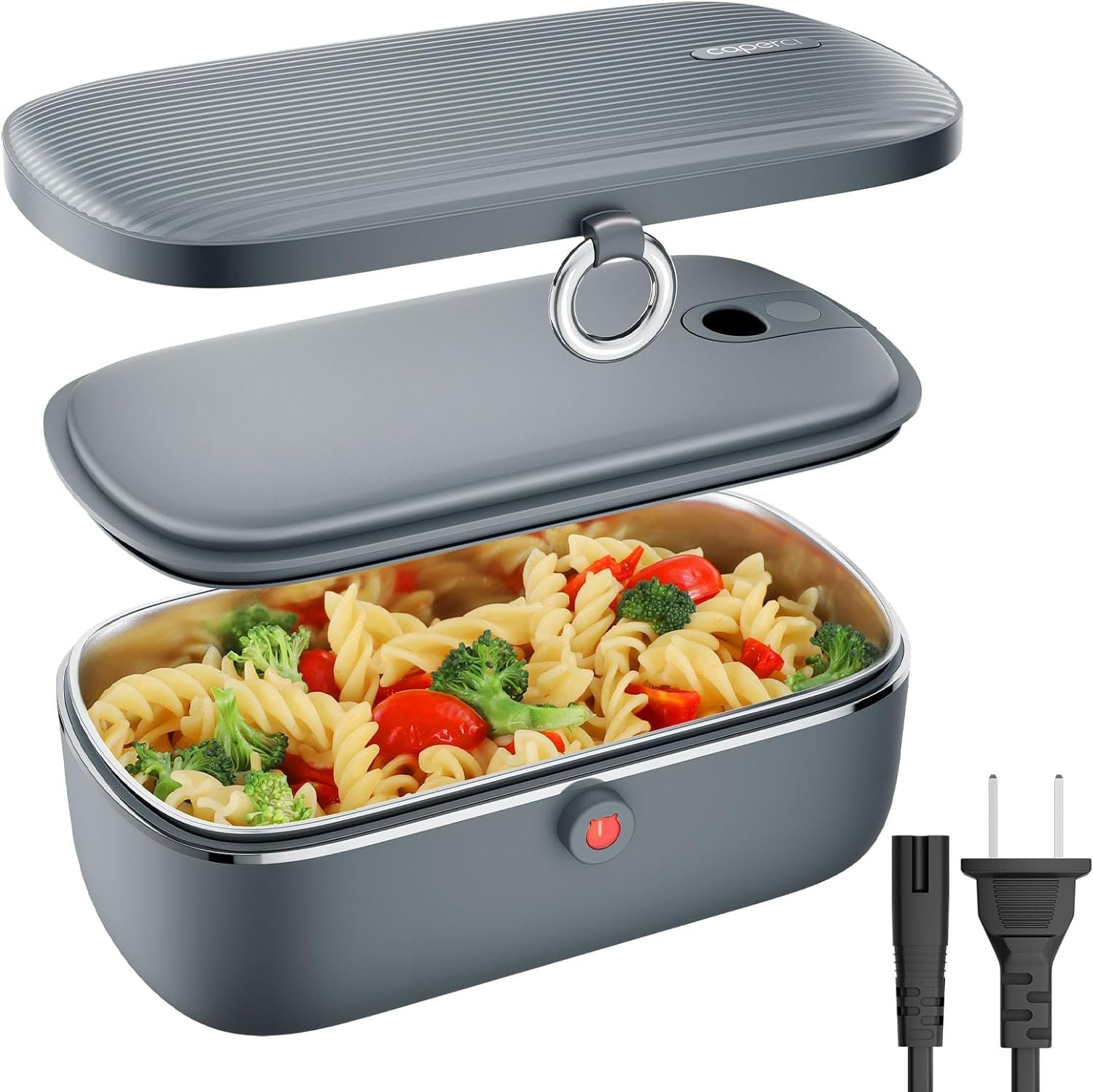 Caperci Electric Lunch Box Food Heater, 30 oz Portable Food Warmer - 120V Faster Leakproof Heated Lunch Boxes for Adults with Stainless Steel Container for Travel, Office, Home (Gray)