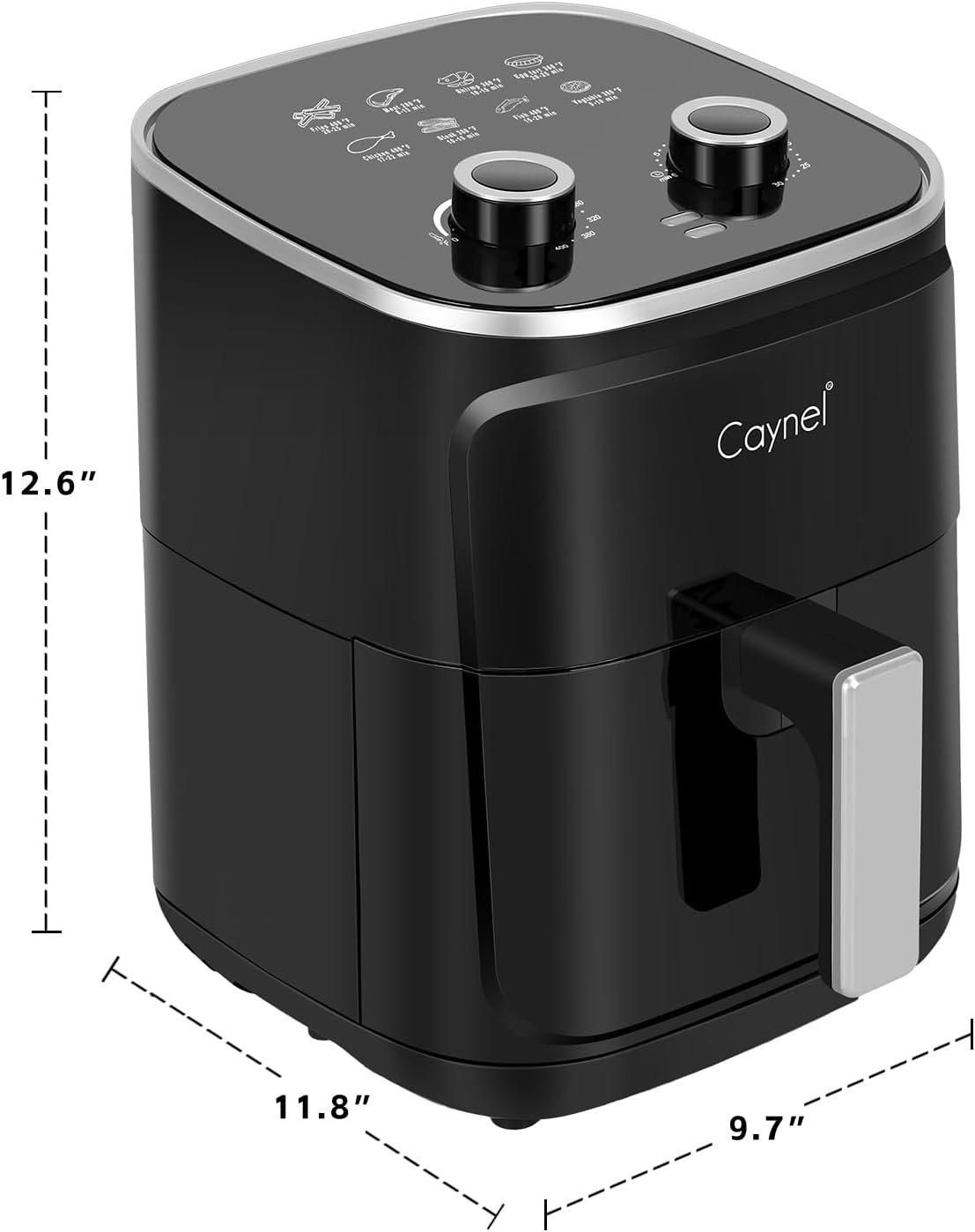 CAYNEL Air Fryer Oven Oil Free Nonstick Cooker with 8 Cook Presets, Detachable Double Basket - 5QT(Black) (Digital)