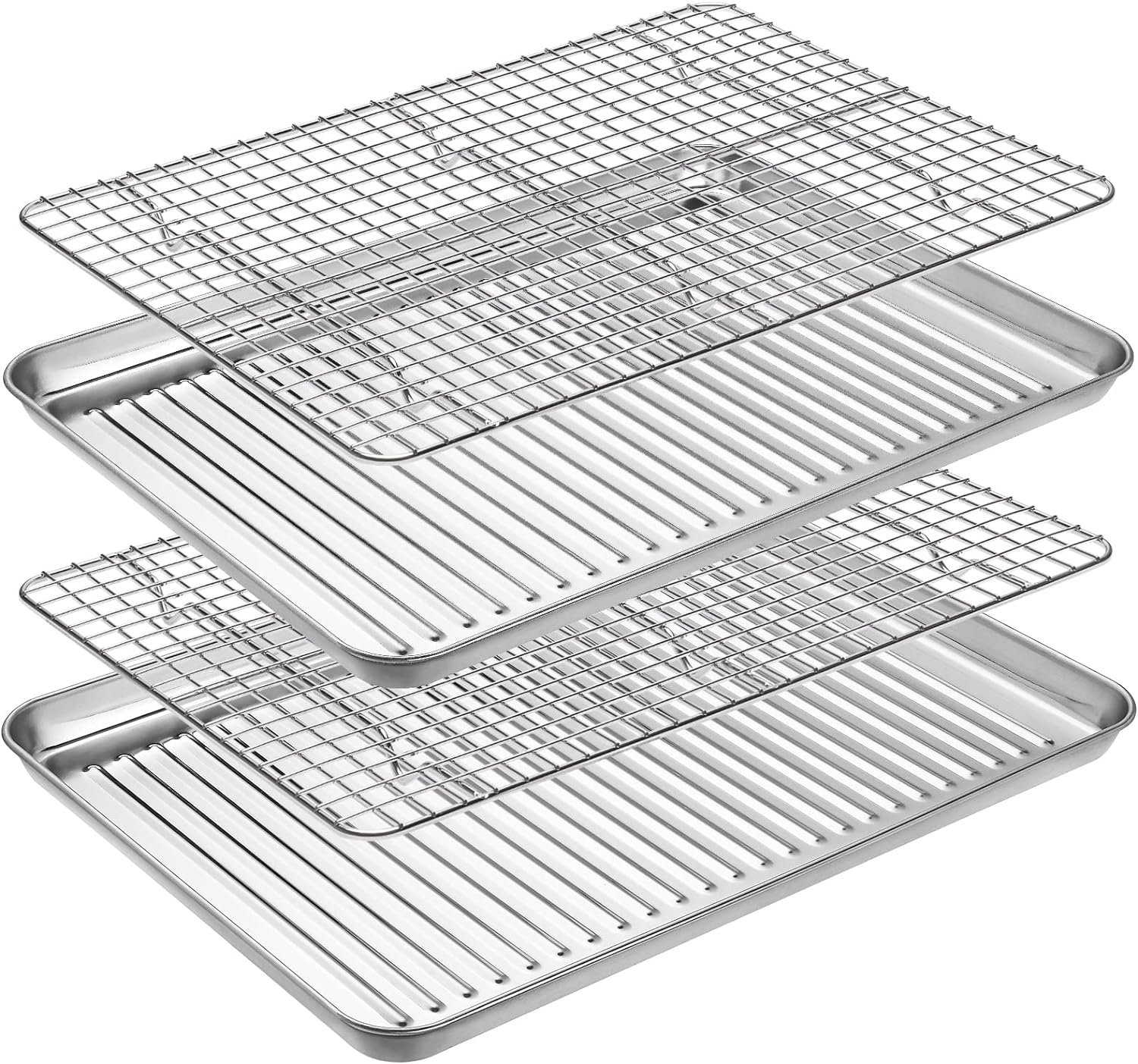 CEKEE Small Baking Sheet with Wire Rack Set [2 Baking Pans + 2 Cooling Racks], Stainless Steel Cookie Sheets for Baking, Warp Resistant  Heavy Duty  Rust Free, Size 9.3 × 6.9 x 1 Inches