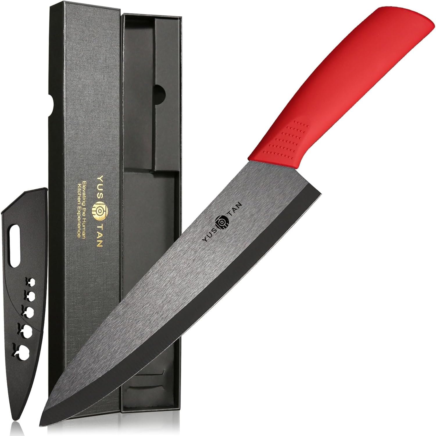 Ceramic Chef Knife-8 Ceramic Kitchen Knife with Sharp Ceramic Blade,with Cover and Gift Box-Versatile Chefs Tool for Cutting, Slicing, Dicing, Chopping-Ideal for Vegetables and Fruits(Black)