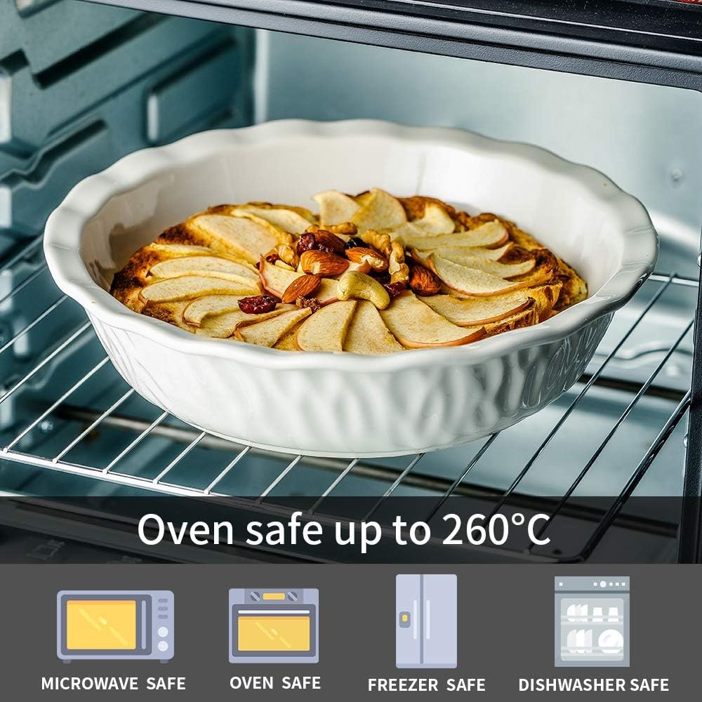 Ceramic Pie Pan, 10 Inches Pie Dish, Pie Plate for Dessert Kitchen, Round Baking Dish Pan for Dinner, Texture Series (White) Ceramic Pie Pan, 10 Inches Pie Dish, Pie Plate for Dessert Kitchen, Round Baking Dish Pan for Dinner, Texture Series (White)