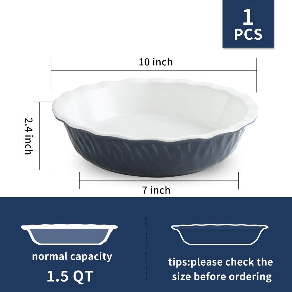 Ceramic Pie Pan, 10 Inches Pie Dish, Pie Plate for Dessert Kitchen, Round Baking Dish Pan for Dinner, Texture Series (White) Ceramic Pie Pan, 10 Inches Pie Dish, Pie Plate for Dessert Kitchen, Round Baking Dish Pan for Dinner, Texture Series (White)