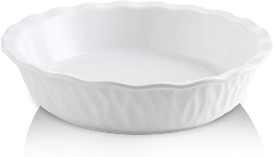 Ceramic Pie Pan, 10 Inches Pie Dish, Pie Plate for Dessert Kitchen, Round Baking Dish Pan for Dinner, Texture Series (White) Ceramic Pie Pan, 10 Inches Pie Dish, Pie Plate for Dessert Kitchen, Round Baking Dish Pan for Dinner, Texture Series (White)