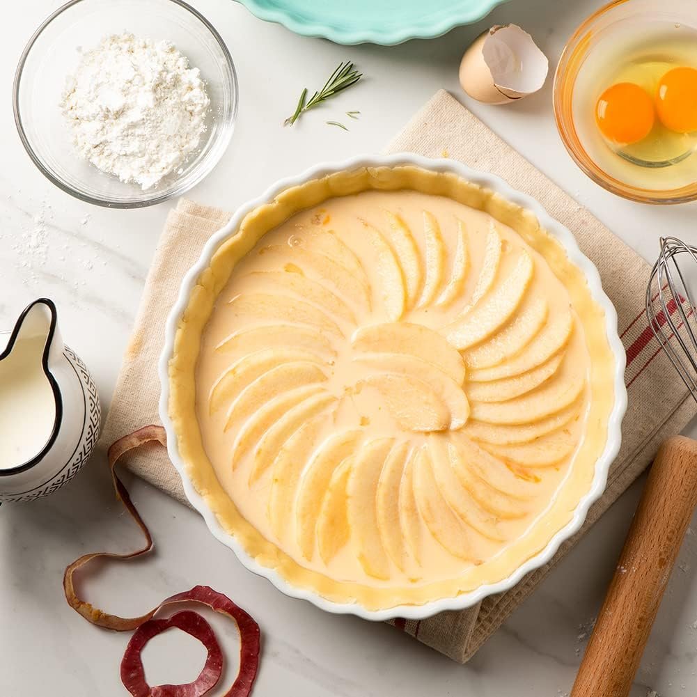 Ceramic Pie Pan for Baking, 9.5 Inches Round Wavelet Fringe Pie Dish, Non-Stick Pie Plate for Pumpkin Pie, Apple Pie, Pie Pots (White) Ceramic Pie Pan for Baking, 9.5 Inches Round Wavelet Fringe Pie Dish, Non-Stick Pie Plate for Pumpkin Pie, Apple Pie, Pie Pots (White)