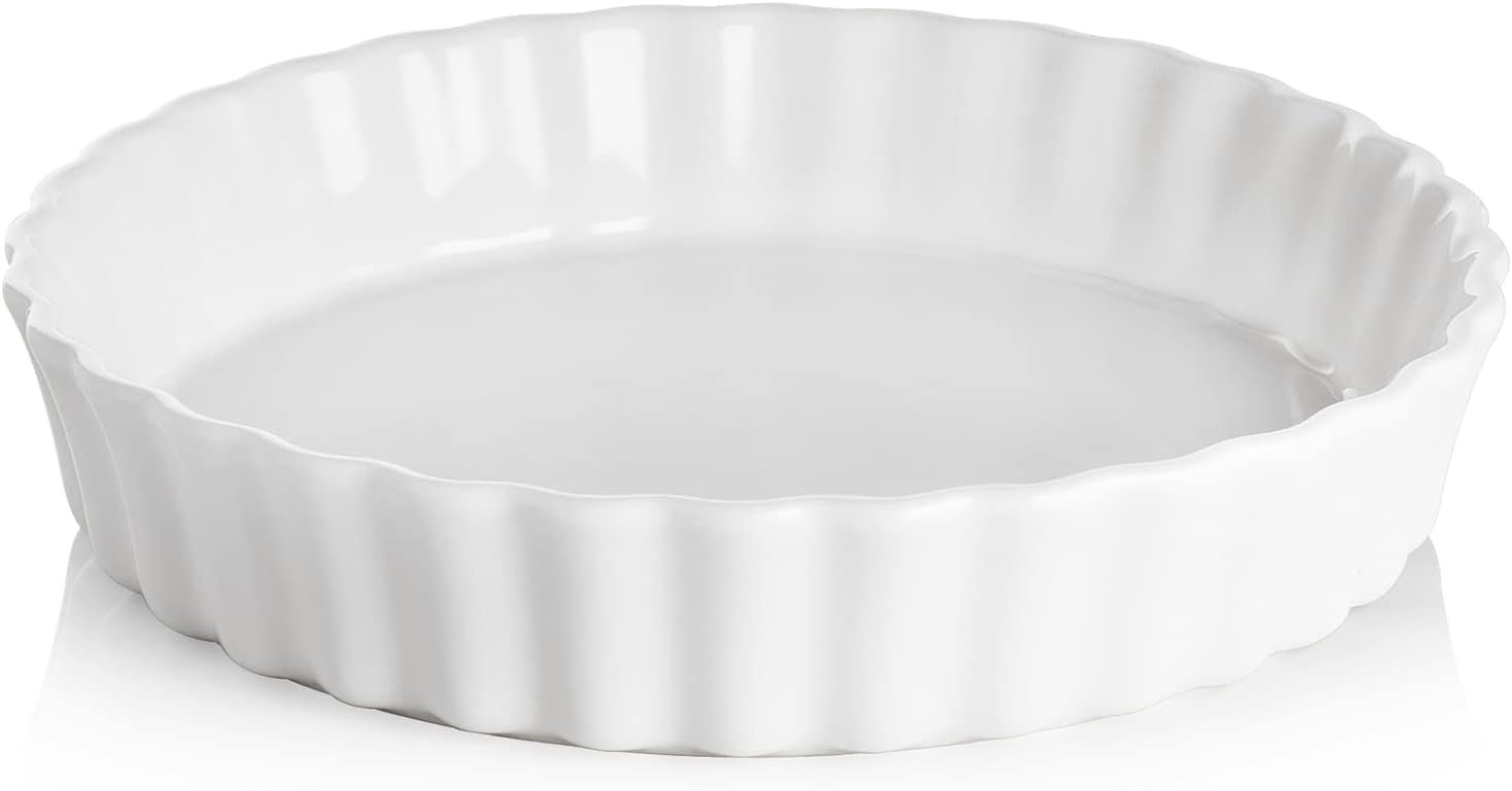 Ceramic Pie Pan for Baking, 9.5 Inches Round Wavelet Fringe Pie Dish, Non-Stick Pie Plate for Pumpkin Pie, Apple Pie, Pie Pots (White) Ceramic Pie Pan for Baking, 9.5 Inches Round Wavelet Fringe Pie Dish, Non-Stick Pie Plate for Pumpkin Pie, Apple Pie, Pie Pots (White)