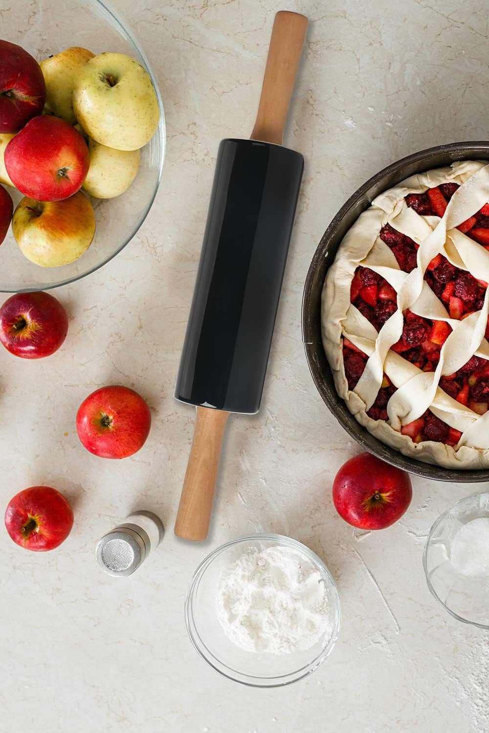 Ceramic Rolling Pin,16 inch with Wooden Handle and Stand, Rolling Pin for Baking Pastry, Pizza, Dough, Cookie, Pie Crust, Pasta, Bakery, Non-Stick Surface, Easy to Clean (Navy) Ceramic Rolling Pin,16 inch with Wooden Handle and Stand, Rolling Pin for Baking Pastry, Pizza, Dough, Cookie, Pie Crust, Pasta, Bakery, Non-Stick Surface, Easy to Clean (Navy)