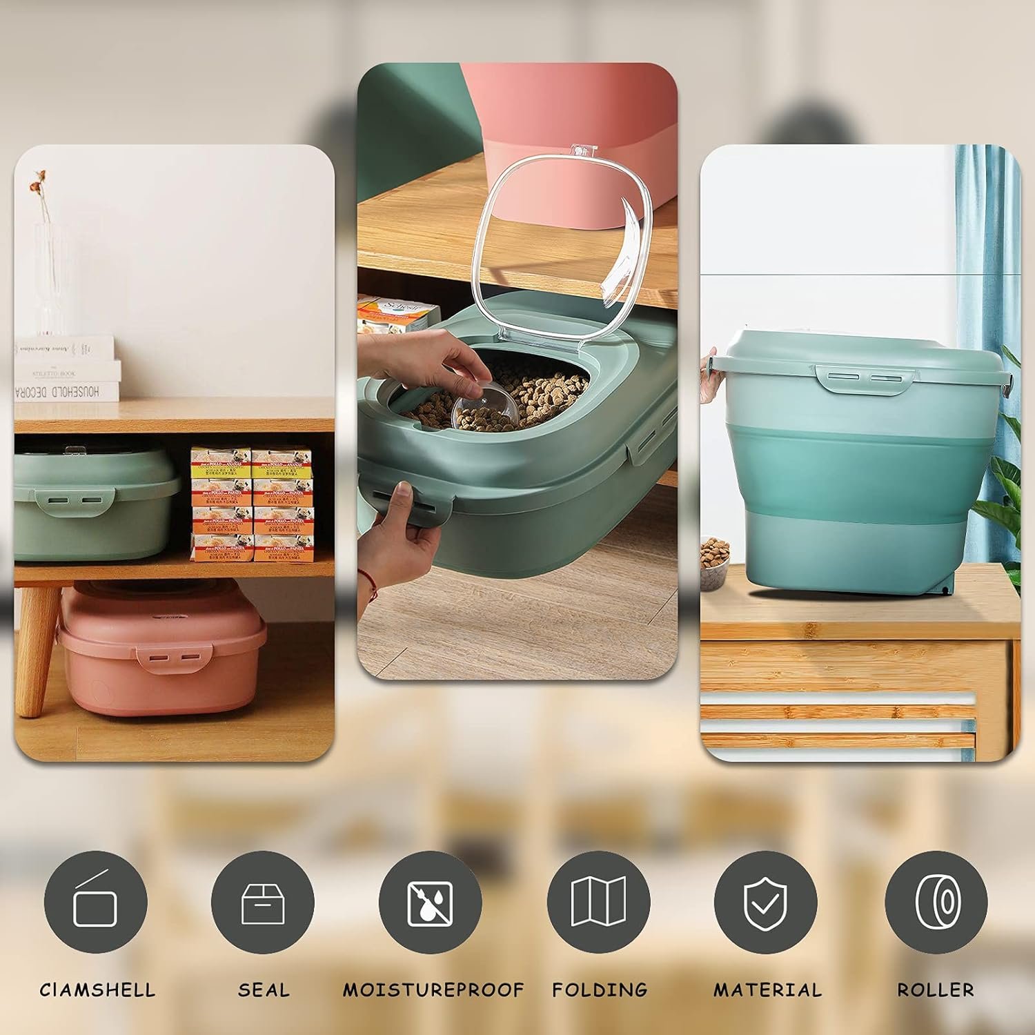 Cereal Rice Food Storage Containers, Collapsible 20 to 50 Lbs Dispenser Bin with Rolling Wheel Airtight Locking Lid, Dog Pet Cat Flour Sugar Plastic Leakproof Sealable Large Kitchen Pantry Holder Cereal Rice Food Storage Containers, Collapsible 20 to 50 Lbs Dispenser Bin with Rolling Wheel Airtight Locking Lid, Dog Pet Cat Flour Sugar Plastic Leakproof Sealable Large Kitchen Pantry Holder