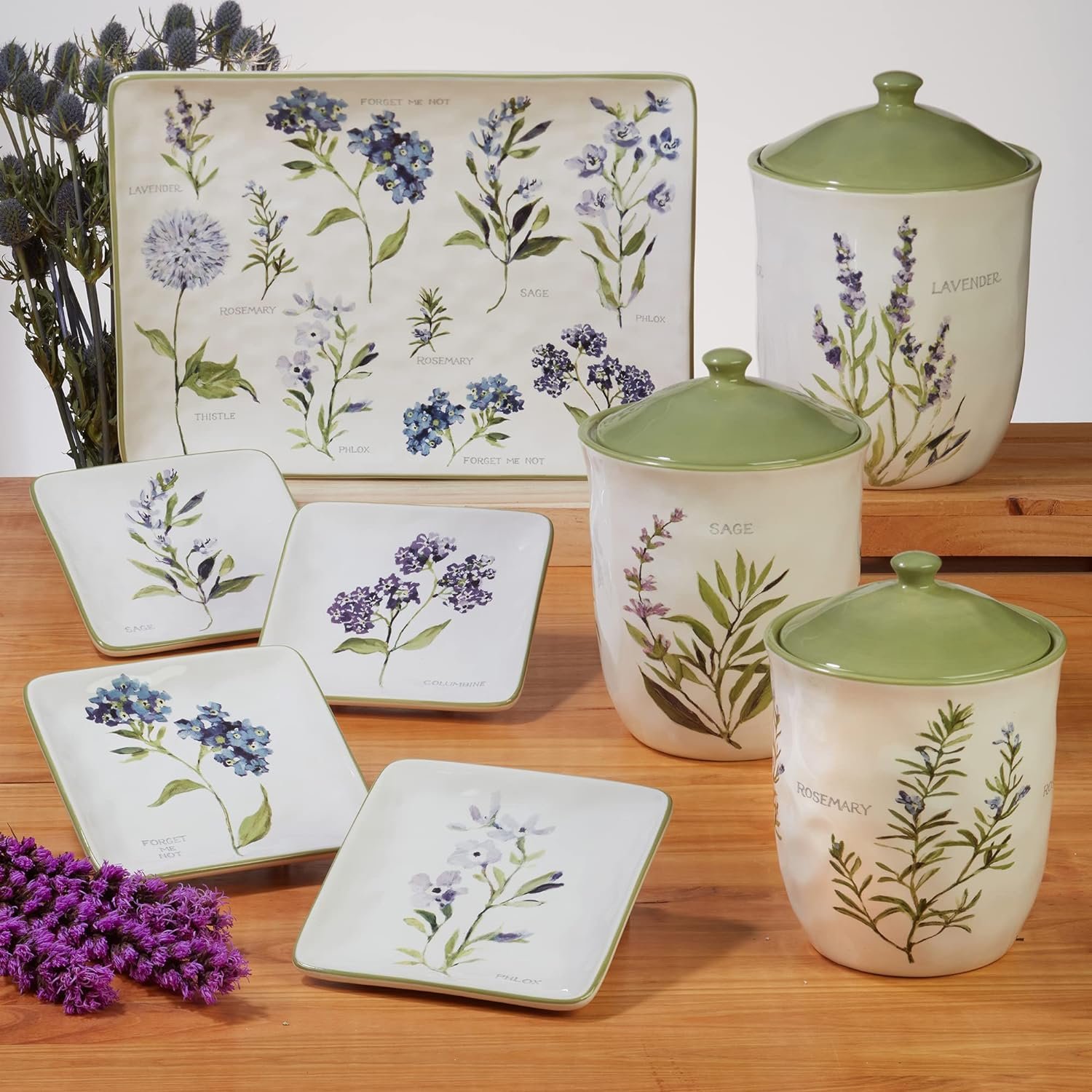 Certified International Fresh Herbs 3 Pc Canister Set, 52 oz, 74 oz, 96 oz, Multicolored