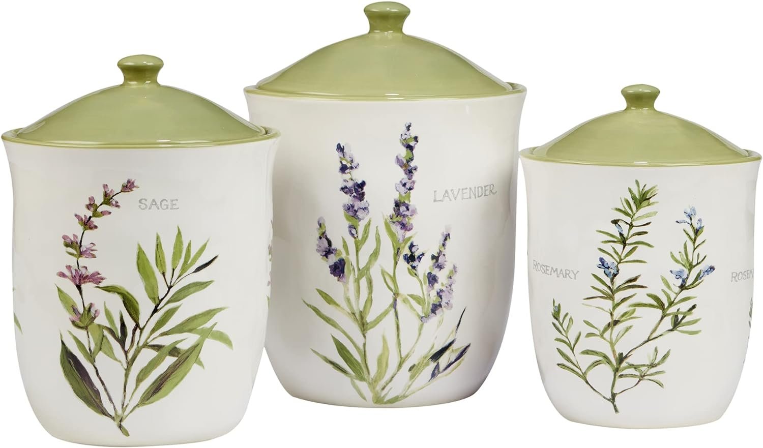 Certified International Fresh Herbs 3 Pc Canister Set, 52 oz, 74 oz, 96 oz, Multicolored