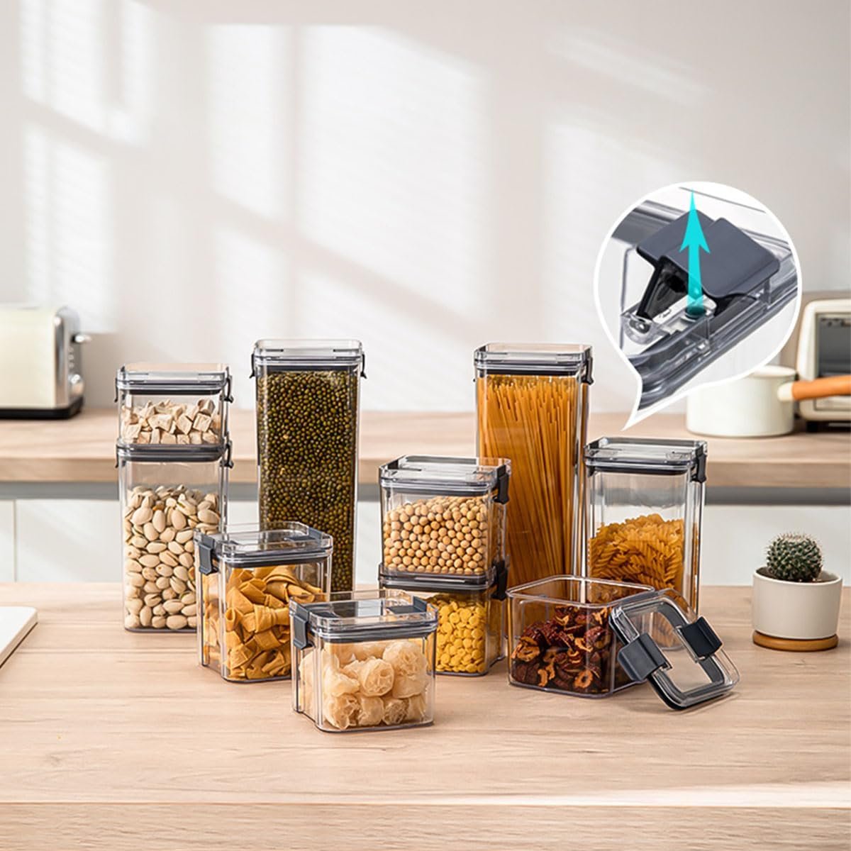 Cetomo 13Cup Sealed Food Storage Container, Fridge Organizer Bins with Clips for Kitchen, Freezable Airtight Leak-Proof Stackable Plastic Clear