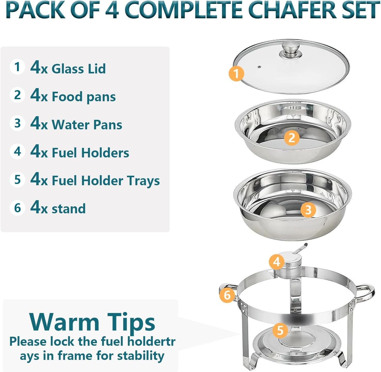 Chafing Dish Buffet Set 5 QT 4 Packs Stainless Steel Buffet Servers and Warmers, Chaffing Servers with Covers, Catering, Chafer,Food Warmer for Parties Weddings