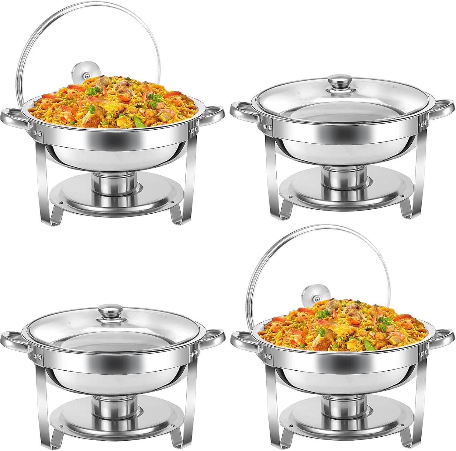 Chafing Dish Buffet Set 5 QT 4 Packs Stainless Steel Buffet Servers and Warmers, Chaffing Servers with Covers, Catering, Chafer,Food Warmer for Parties Weddings