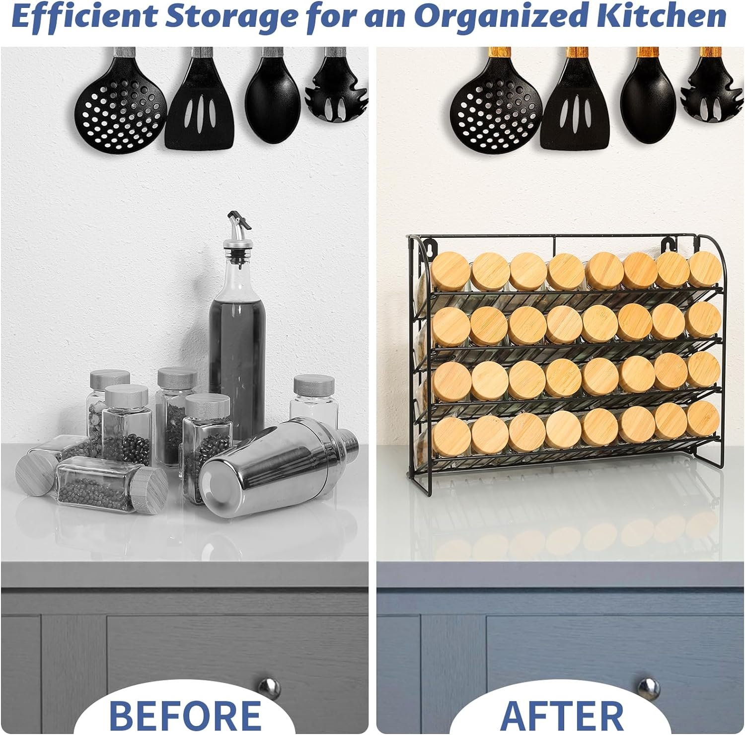 CHARMDI Stainless Steel 2 Tier Spice Rack Organizer for Countertop, 10 x 16.7 x 16.14 in, Black