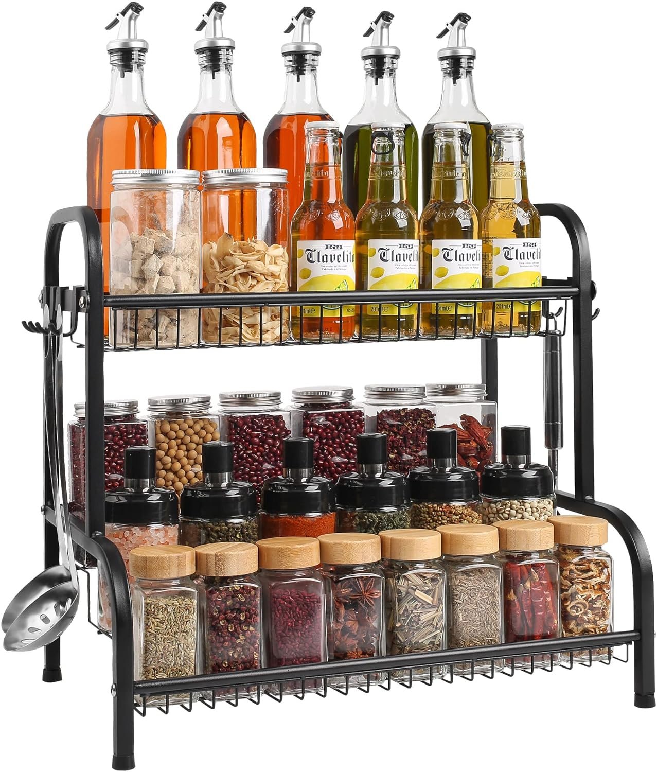 CHARMDI Stainless Steel 2 Tier Spice Rack Organizer for Countertop, 10 x 16.7 x 16.14 in, Black