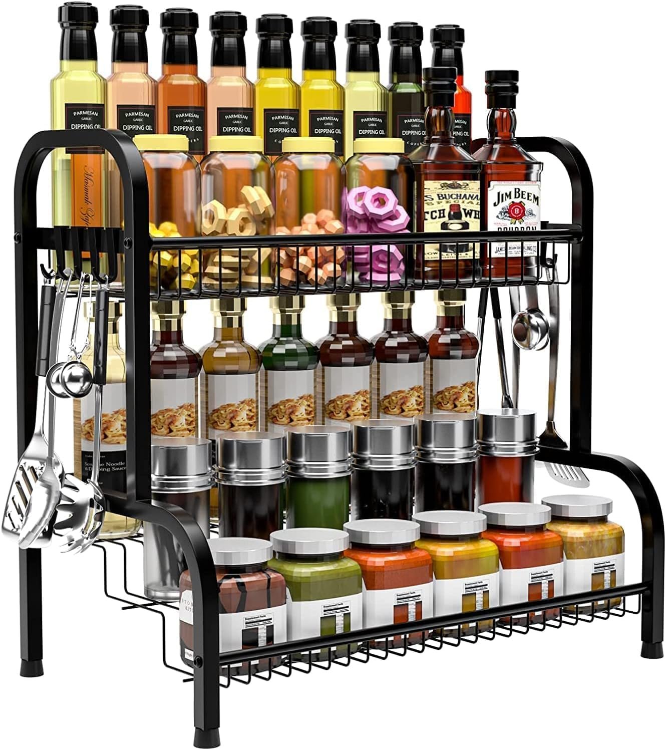 CHARMDI Stainless Steel 2 Tier Spice Rack Organizer for Countertop, 10 x 16.7 x 16.14 in, Black