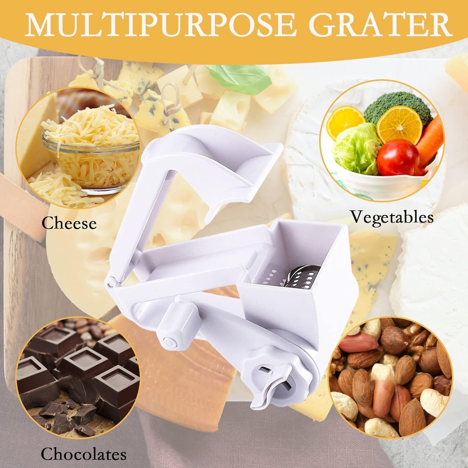Cheese Grater, Cheese Grater Hand Crank, Rotary Cheese Grater, Parmesan Cheese Grater,Handheld Rotary Cheese Grater, Box Grater, For Cheese, Nuts, Vegetables, Chocolate