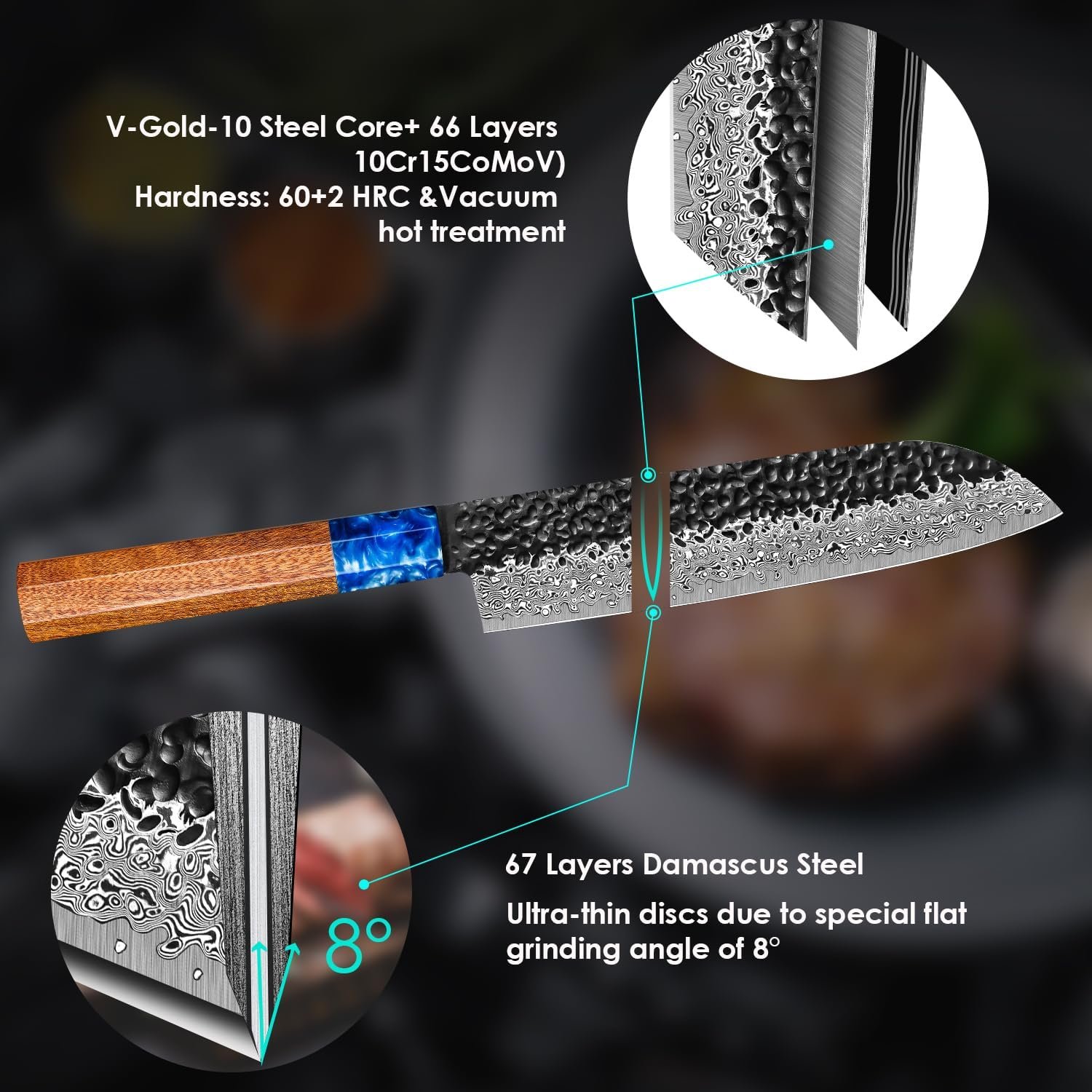 Chef Knife, 8 Inch Damascus Professional Black Gold Series Chefs Knife, Japanese VG-10 High Carbon Stainless Steel Vegetable Cooking Knife - G10 Ergonomic Black Gold Handle with Gift Box Chef Knife, 8 Inch Damascus Professional Black Gold Series Chefs Knife, Japanese VG-10 High Carbon Stainless Steel Vegetable Cooking Knife - G10 Ergonomic Black Gold Handle with Gift Box