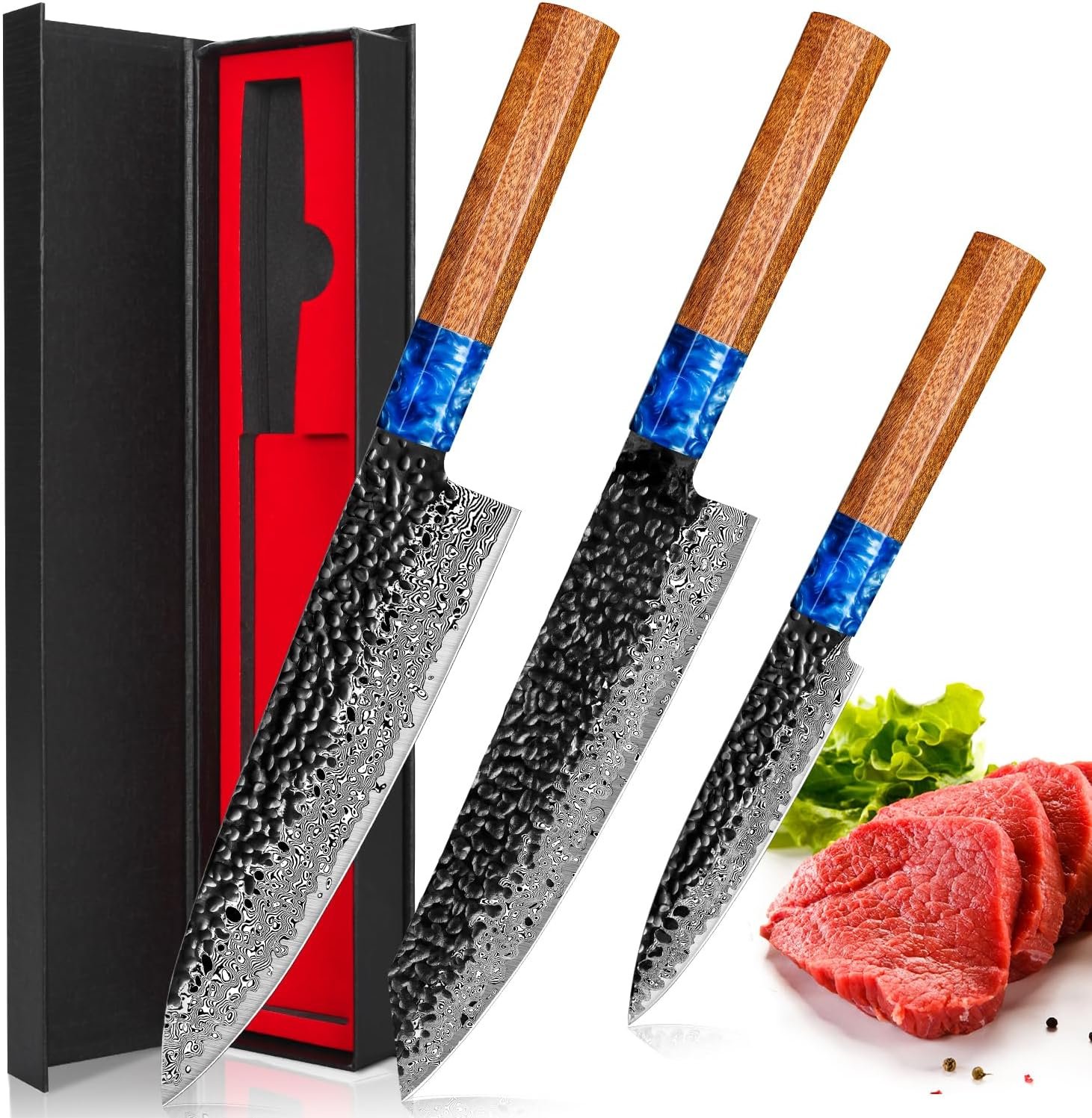 Chef Knife, 8 Inch Damascus Professional Black Gold Series Chefs Knife, Japanese VG-10 High Carbon Stainless Steel Vegetable Cooking Knife - G10 Ergonomic Black Gold Handle with Gift Box Chef Knife, 8 Inch Damascus Professional Black Gold Series Chefs Knife, Japanese VG-10 High Carbon Stainless Steel Vegetable Cooking Knife - G10 Ergonomic Black Gold Handle with Gift Box