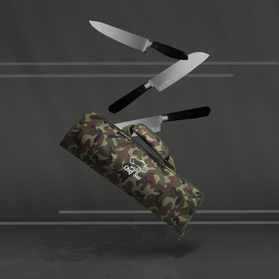 Chef Sac Chef Knife Roll Bag Travel Case | 8+ Slots for Knives  Tools | 2 Flaps with Cleaver  Mesh Pocket | Chef Knife Case for Professional  Culinary Work | Knives Not Included (Army Green)