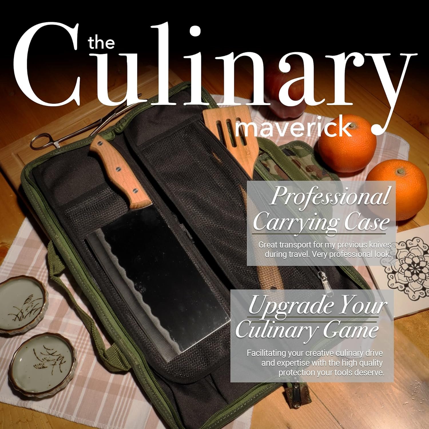 Chef Sac Chef Knife Roll Bag Travel Case | 8+ Slots for Knives  Tools | 2 Flaps with Cleaver  Mesh Pocket | Chef Knife Case for Professional  Culinary Work | Knives Not Included (Army Green)