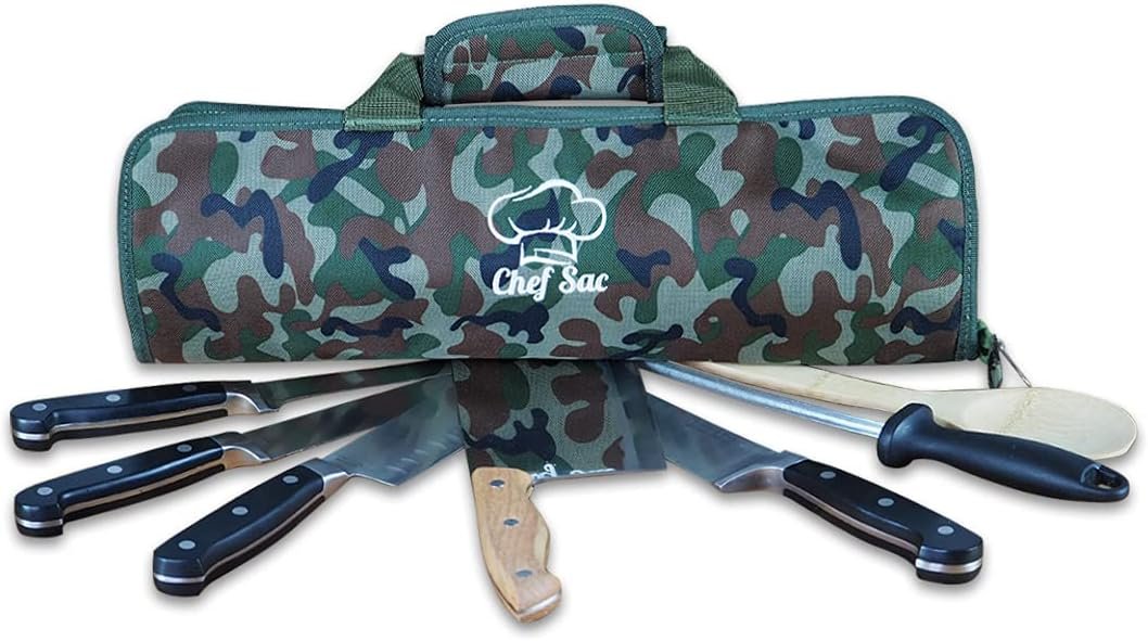 Chef Sac Chef Knife Roll Bag Travel Case | 8+ Slots for Knives  Tools | 2 Flaps with Cleaver  Mesh Pocket | Chef Knife Case for Professional  Culinary Work | Knives Not Included (Army Green)