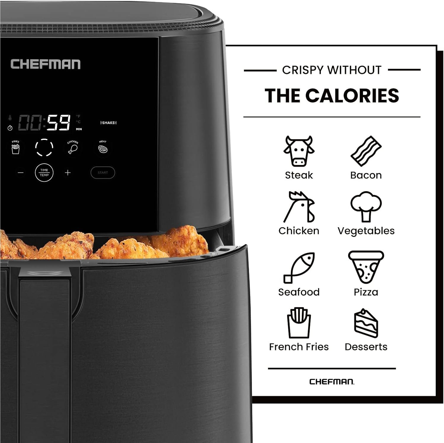 CHEFMAN Air Fryer Healthy Cooking, 4.5 Qt,User Friendly and Dual Control Temperature, Nonstick Stainless Steel, Dishwasher Safe Basket, w/ 60 Minute Timer  Auto Shutoff CHEFMAN Air Fryer Healthy Cooking, 4.5 Qt,User Friendly and Dual Control Temperature, Nonstick Stainless Steel, Dishwasher Safe Basket, w/ 60 Minute Timer  Auto Shutoff