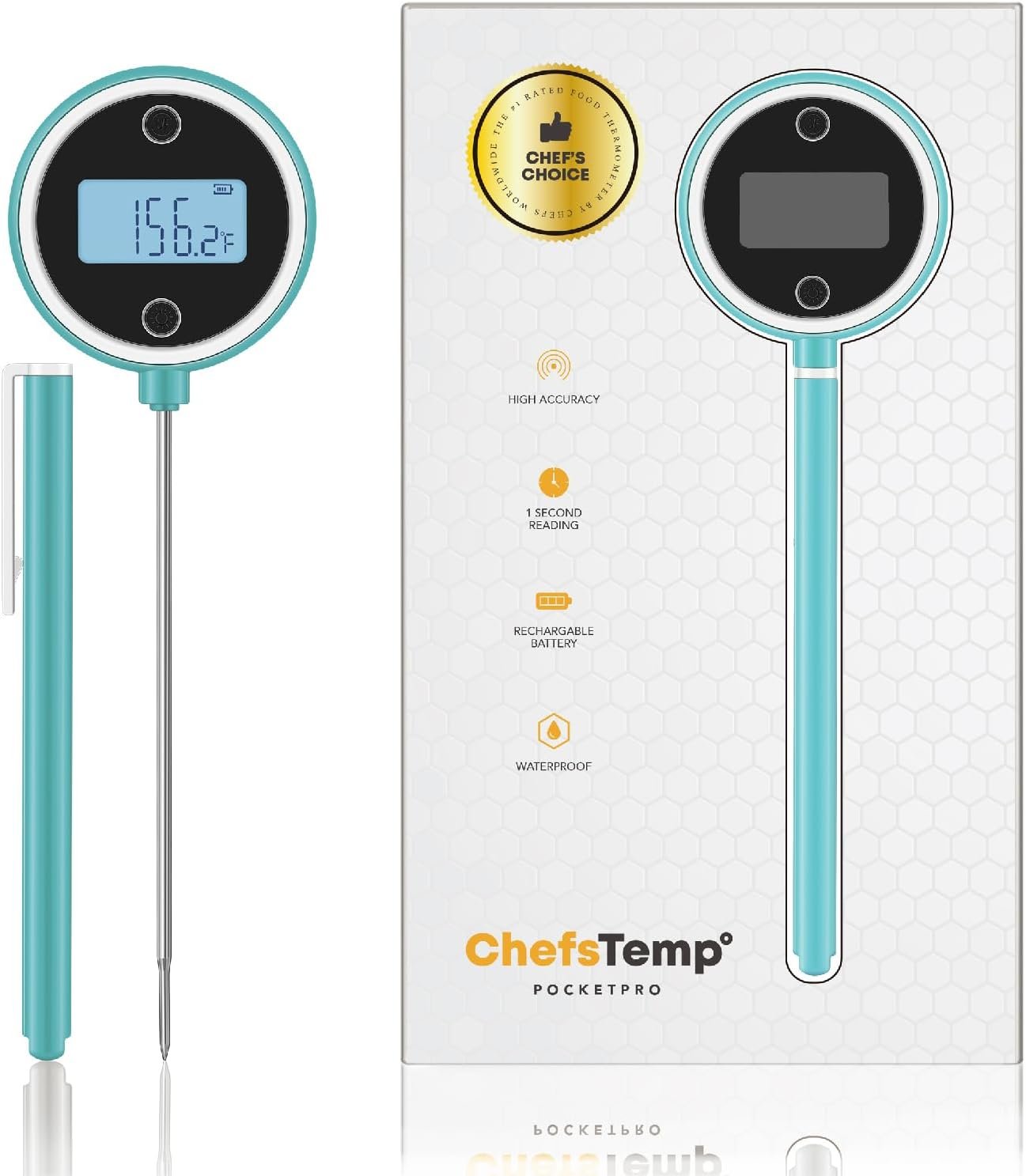 CHEFSTEMP Instant Read Meat Thermometer, 1-Second Meat Thermometer, Digital Meat Thermometer for Grilling, Food, BBQ, Kitchen Cooking, Oil Deep Frying  Candy (Light Blue Pocket Pro)