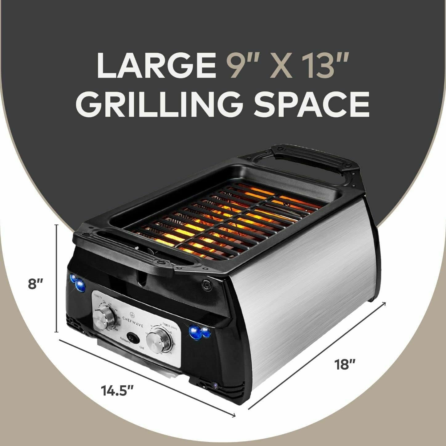 ChefWave Sosaku Smokeless Indoor Grill Removeable Plates Non-Stick Korean BBQ Electric Grill Indoor with Infrared Technology - Kebab Set, Fries Basket  Fish Cage, Rotisserie