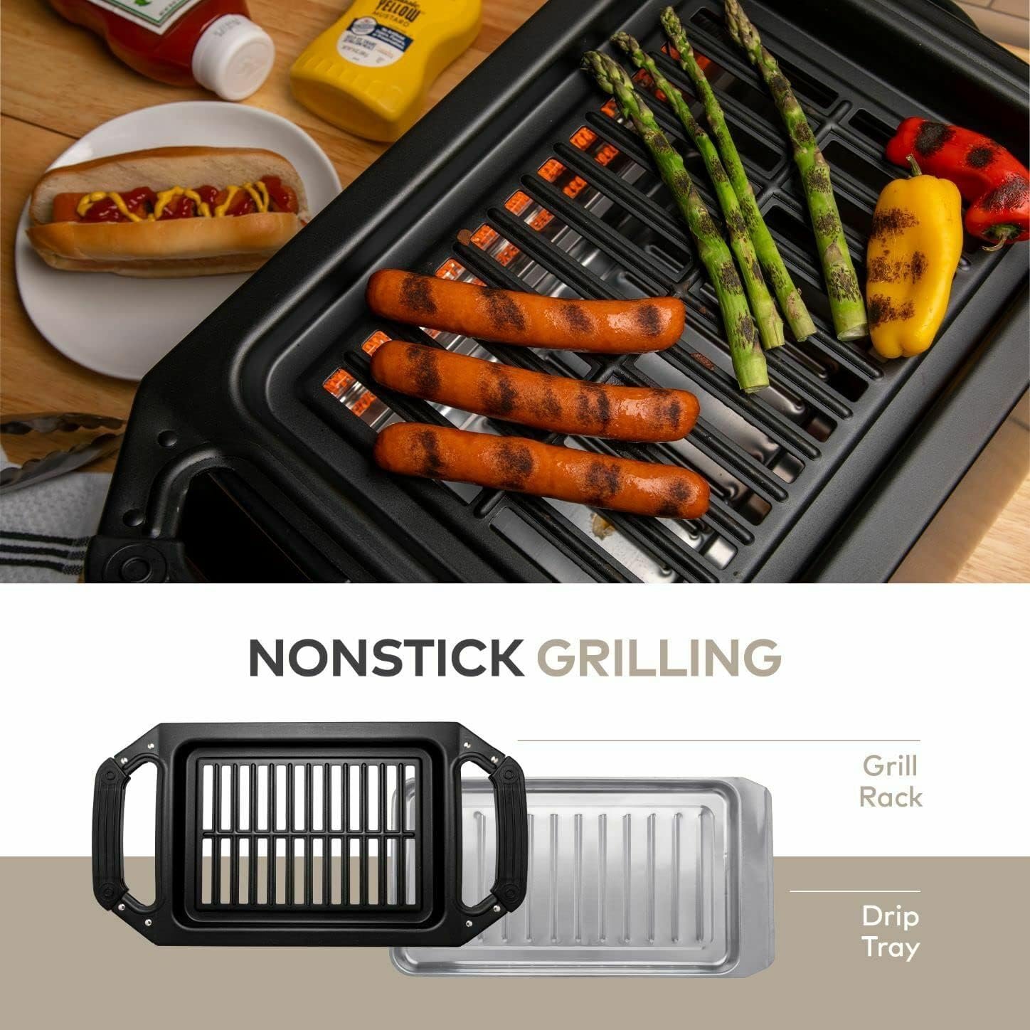 ChefWave Sosaku Smokeless Indoor Grill Removeable Plates Non-Stick Korean BBQ Electric Grill Indoor with Infrared Technology - Kebab Set, Fries Basket  Fish Cage, Rotisserie