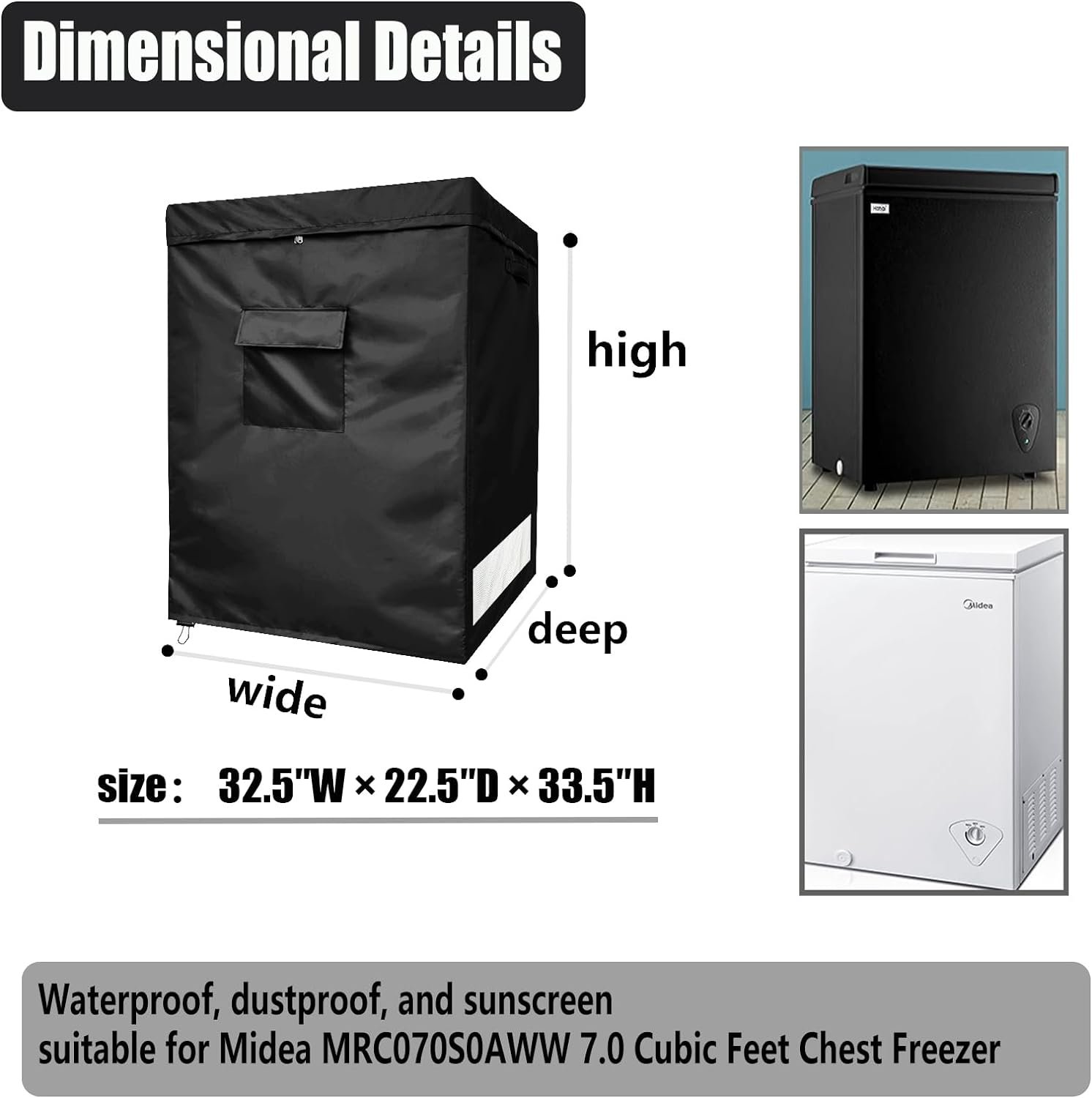 Chest Freezer Covers for Outside(32.5W×22.5D×33H)in,Compatible with midea 7.0 Cubic Feet Chest Freezer,Black Deep Freezer Covers Waterproof Top With Zipper to Open, Outdoor All-season Protection Chest Freezer Covers for Outside(32.5W×22.5D×33H)in,Compatible with midea 7.0 Cubic Feet Chest Freezer,Black Deep Freezer Covers Waterproof Top With Zipper to Open, Outdoor All-season Protection