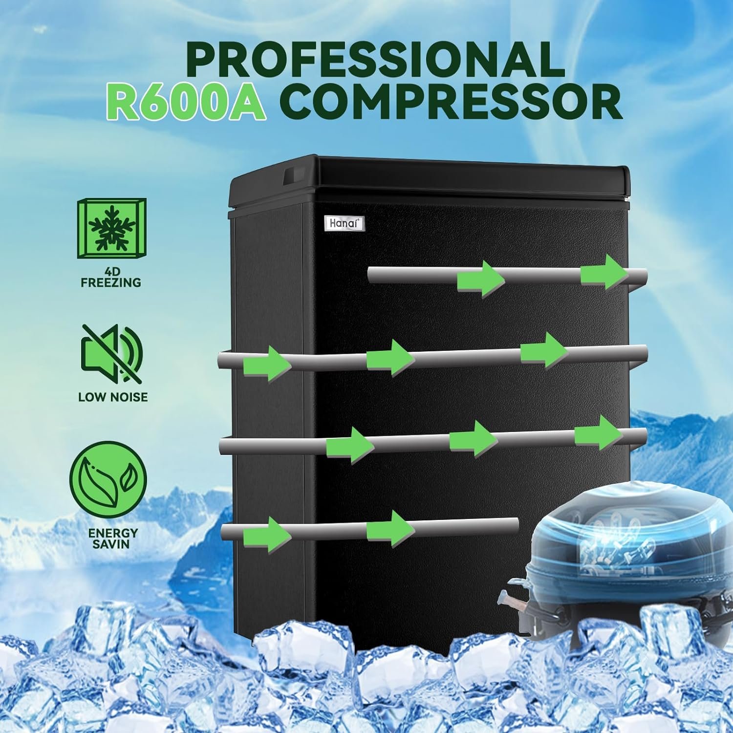 Chest Freezer Small Deep Freezer Black 3.5 Cu.Ft Free-Standing Top Door Freezer Adjustable 7 Thermostat and Removable Basket Open Garage Basement Apartment Kitchen Business