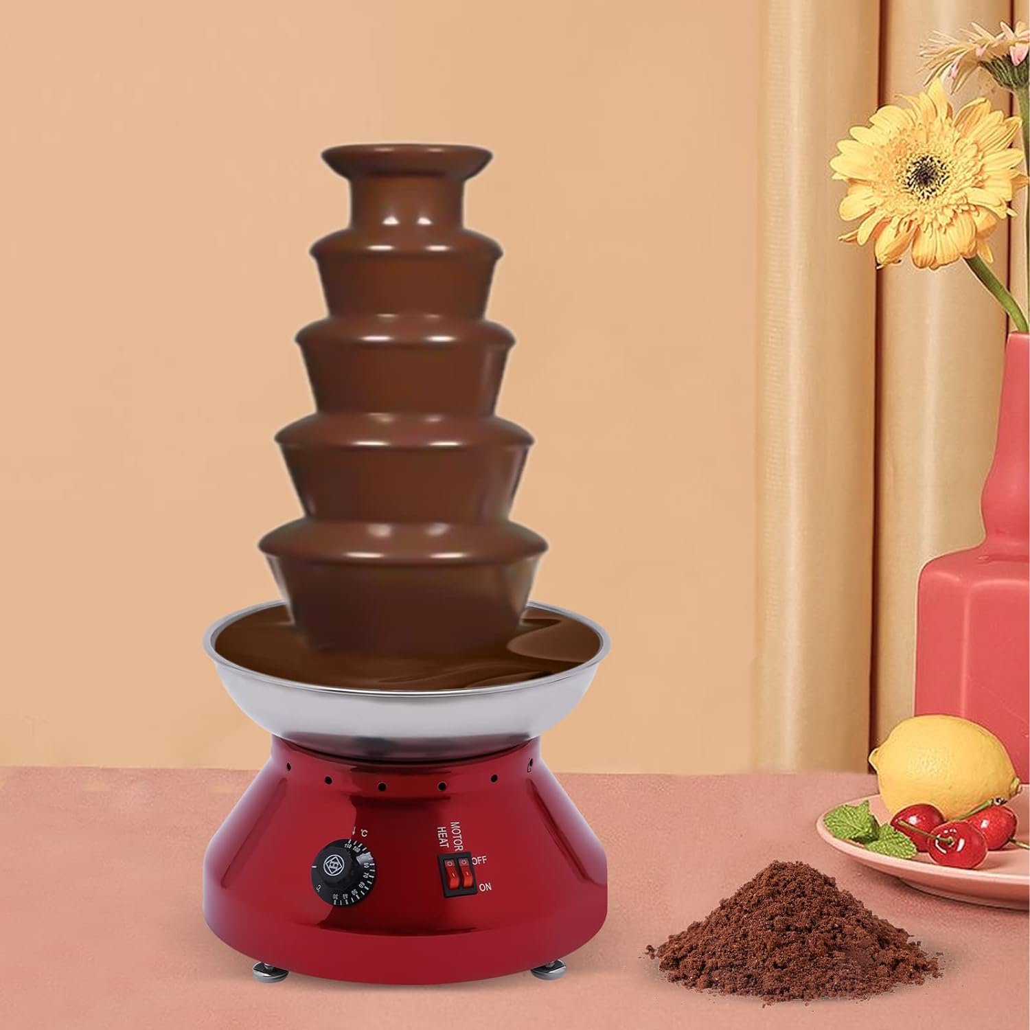 Chocolate Fondue, Electric Chocolate Fountain with Fruit Plate Hot Chocolate Warmer Butter Cheese Melting Tower for Birthday Party Wedding Celebration (3-Tier, Black)