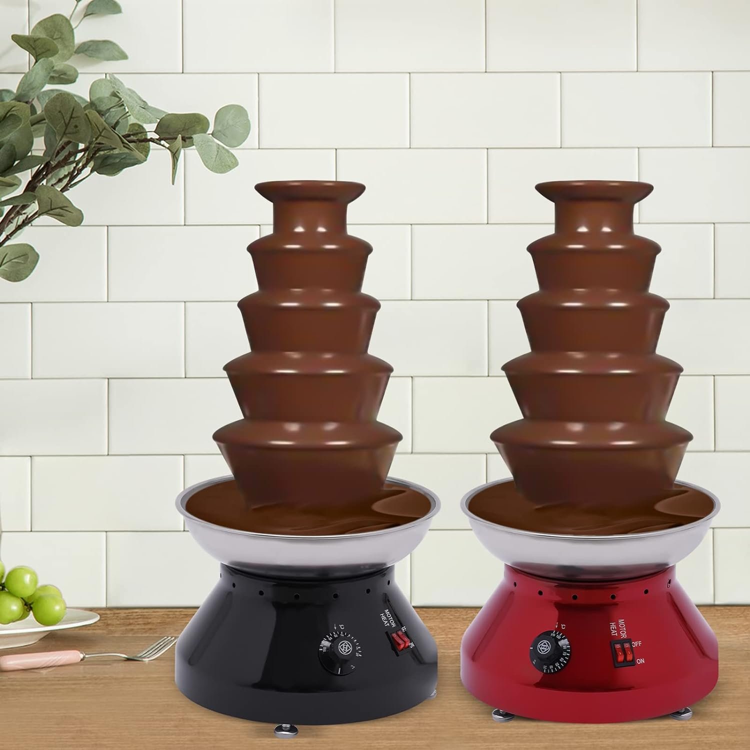 Chocolate Fountain, 5 Tier Large Capacity Stainless Steel Chocolate Melting Heating Machine, Commercial Hot Chocolate Fondue Tower for Nacho Cheese Liqueurs Party Wedding (Red)