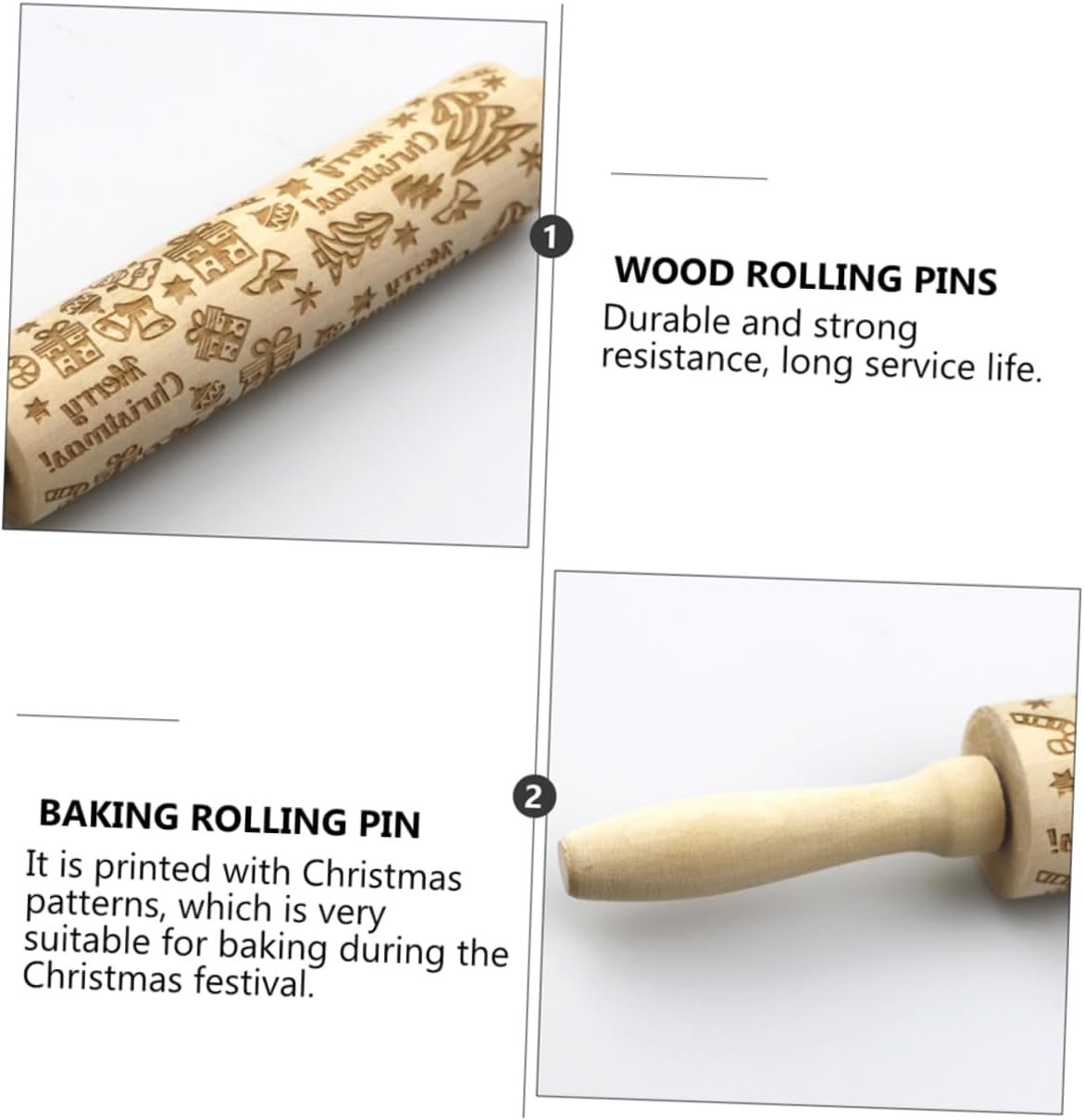 Christmas Rolling Pin Cooking Rolling Pin Home Baking Roller Professional Dough Roller Coconut Tools Wood Rolling Pins 3d Rolling Pin Rollers Kitchen Roller Bread Wooden Classic