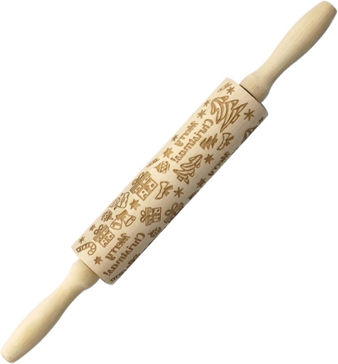 Christmas Rolling Pin Cooking Rolling Pin Home Baking Roller Professional Dough Roller Coconut Tools Wood Rolling Pins 3d Rolling Pin Rollers Kitchen Roller Bread Wooden Classic