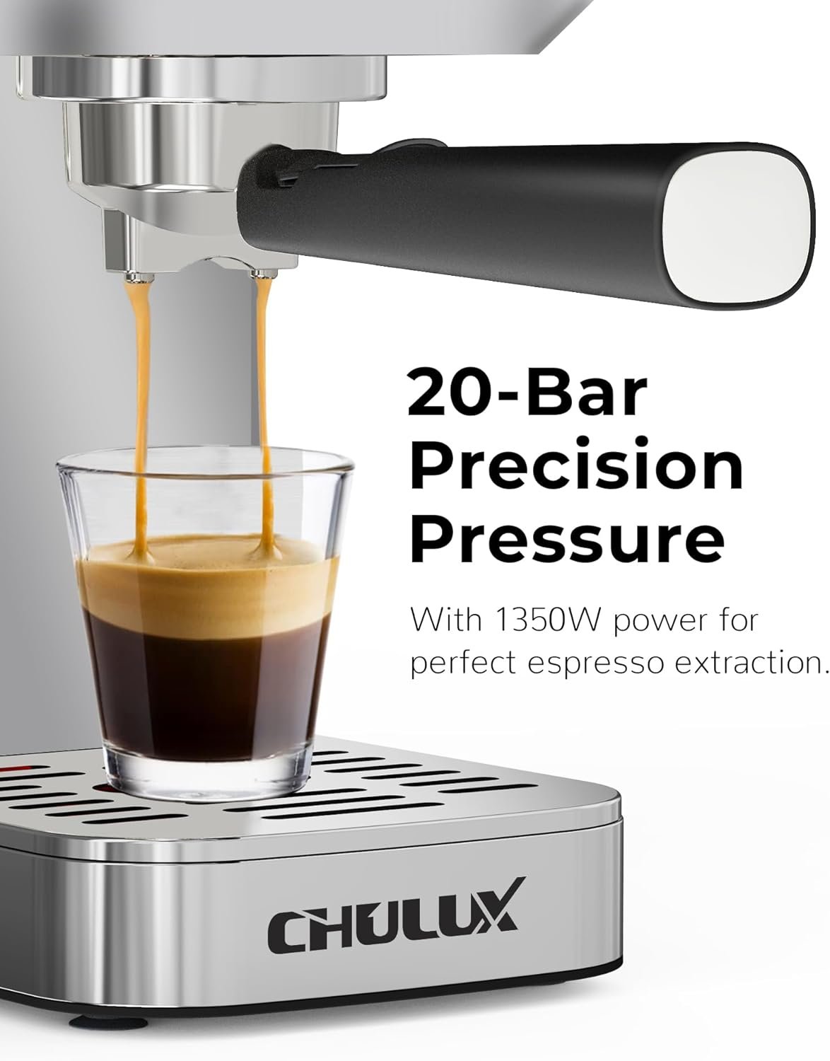 CHULUX Espresso Machine 20 Bar with Milk Frother, Stainless Steel Automatic Espresso Coffee Machine for Home Latte  Cappuccino Maker, 40oz Removable Water Tank, 1350W