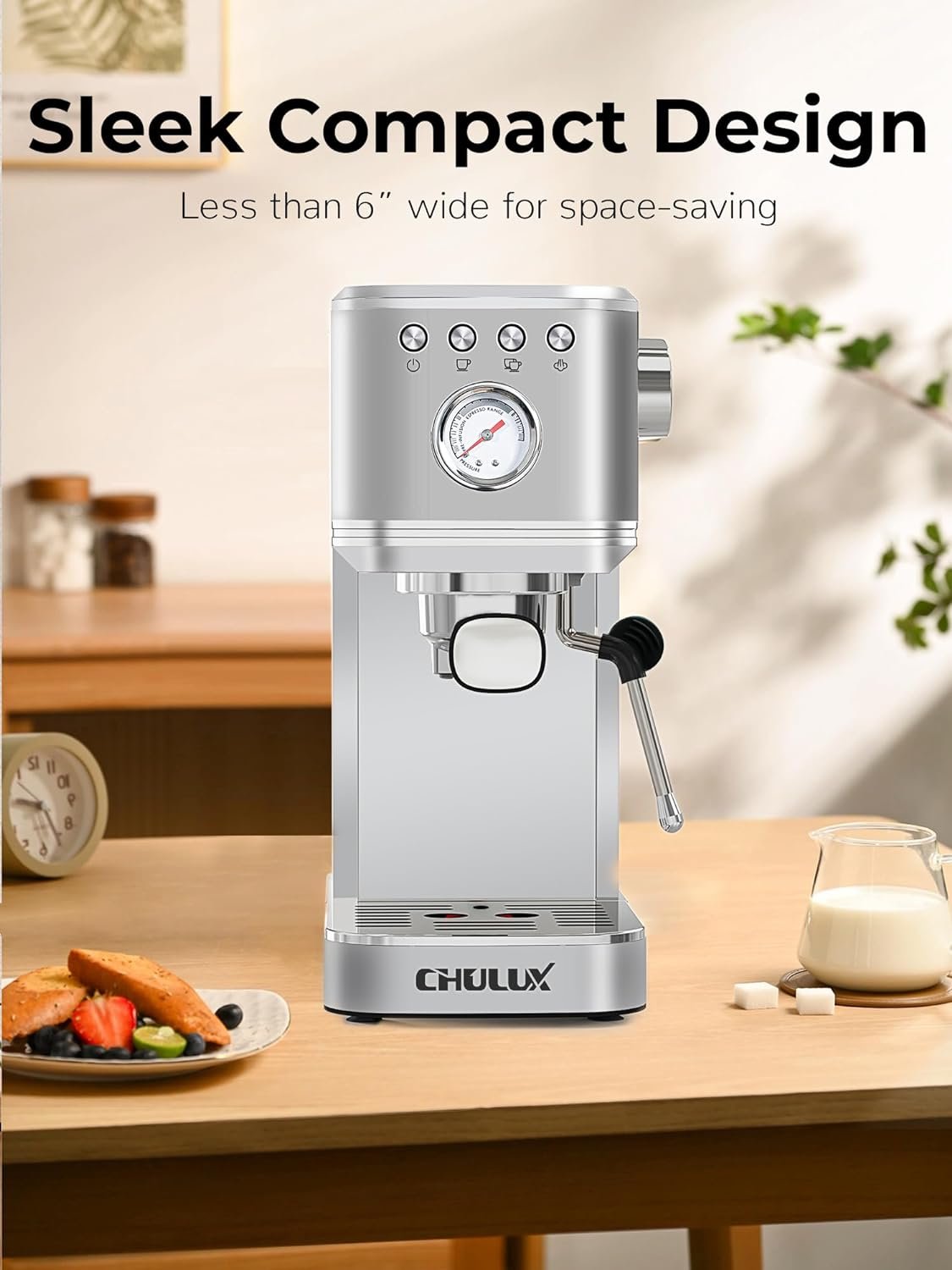 CHULUX Espresso Machine 20 Bar with Milk Frother, Stainless Steel Automatic Espresso Coffee Machine for Home Latte  Cappuccino Maker, 40oz Removable Water Tank, 1350W