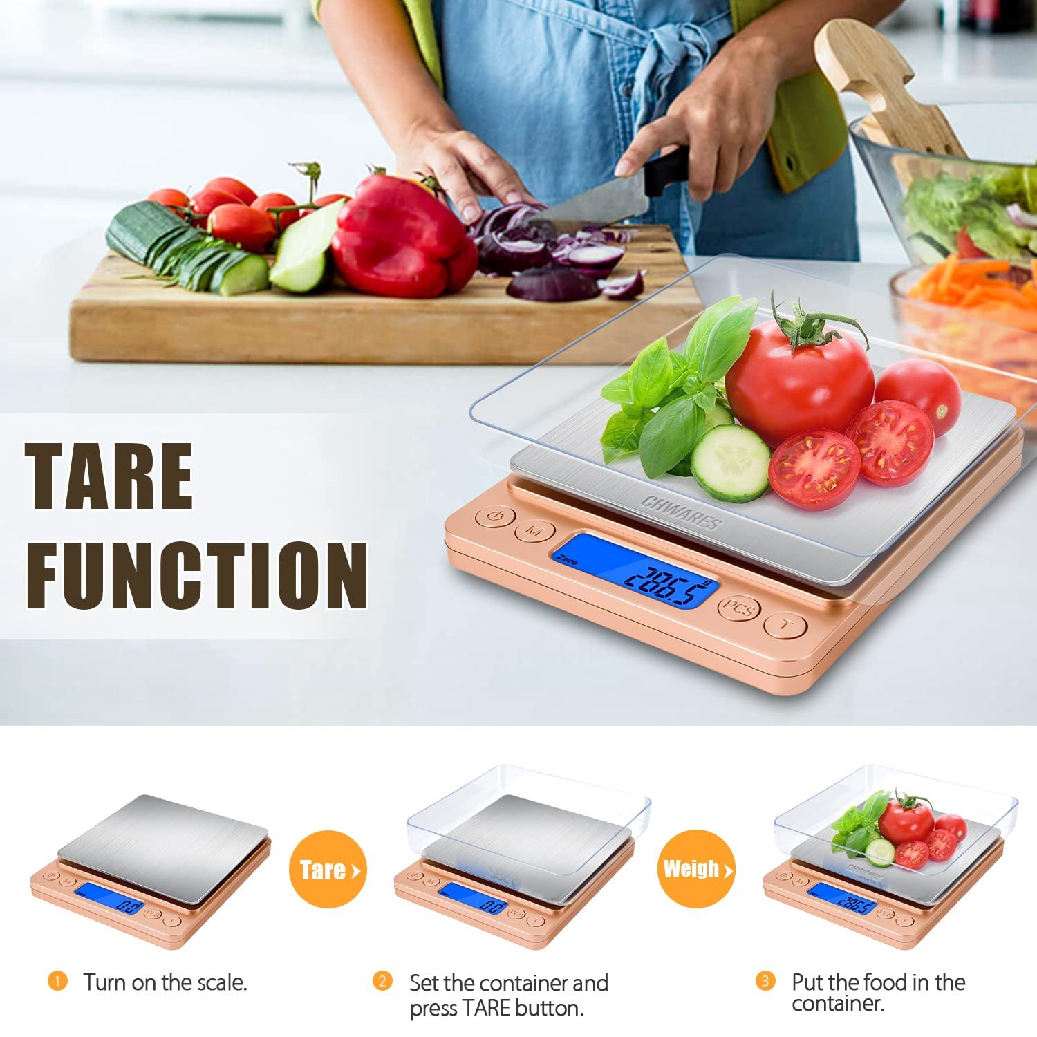 CHWARES Food Scale, Kitchen Scale with Trays 3000g/0.1g, Small Scale with Tare Function Digital Scale Grams and Ounces for Weight Loss, Dieting, Baking, Cooking, Meal Prep, Coffee, Green